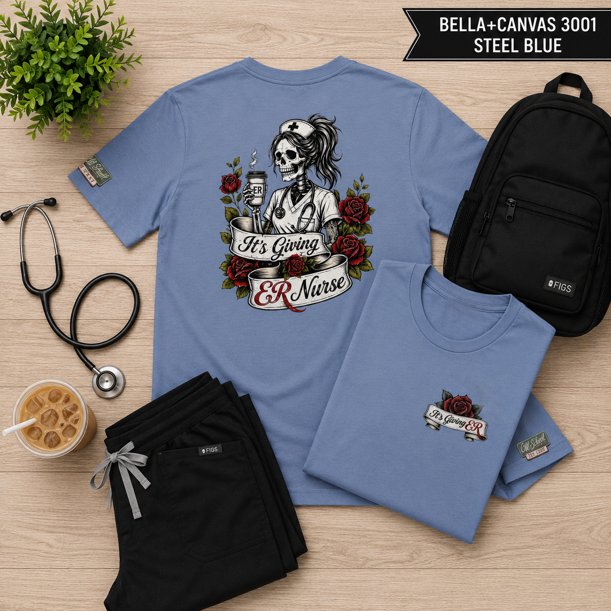 ER Nurse Skull T-Shirt — "It’s Giving ER Nurse" Gothic Floral Medical Tee