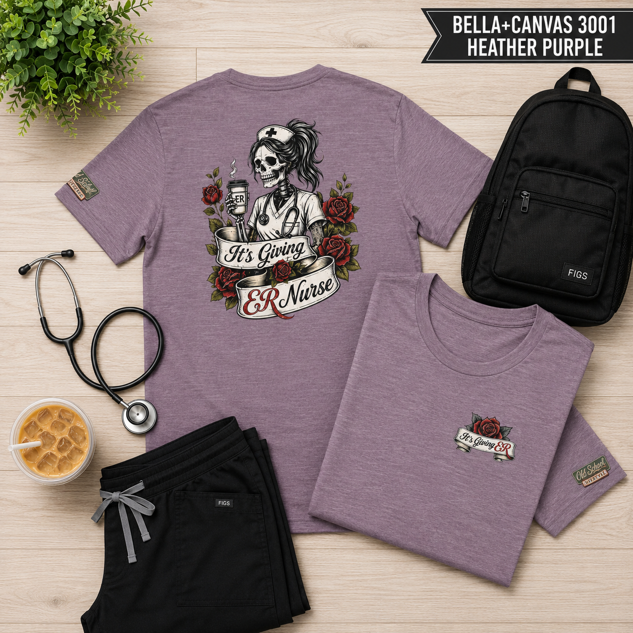 ER Nurse Skull T-Shirt — "It’s Giving ER Nurse" Gothic Floral Medical Tee