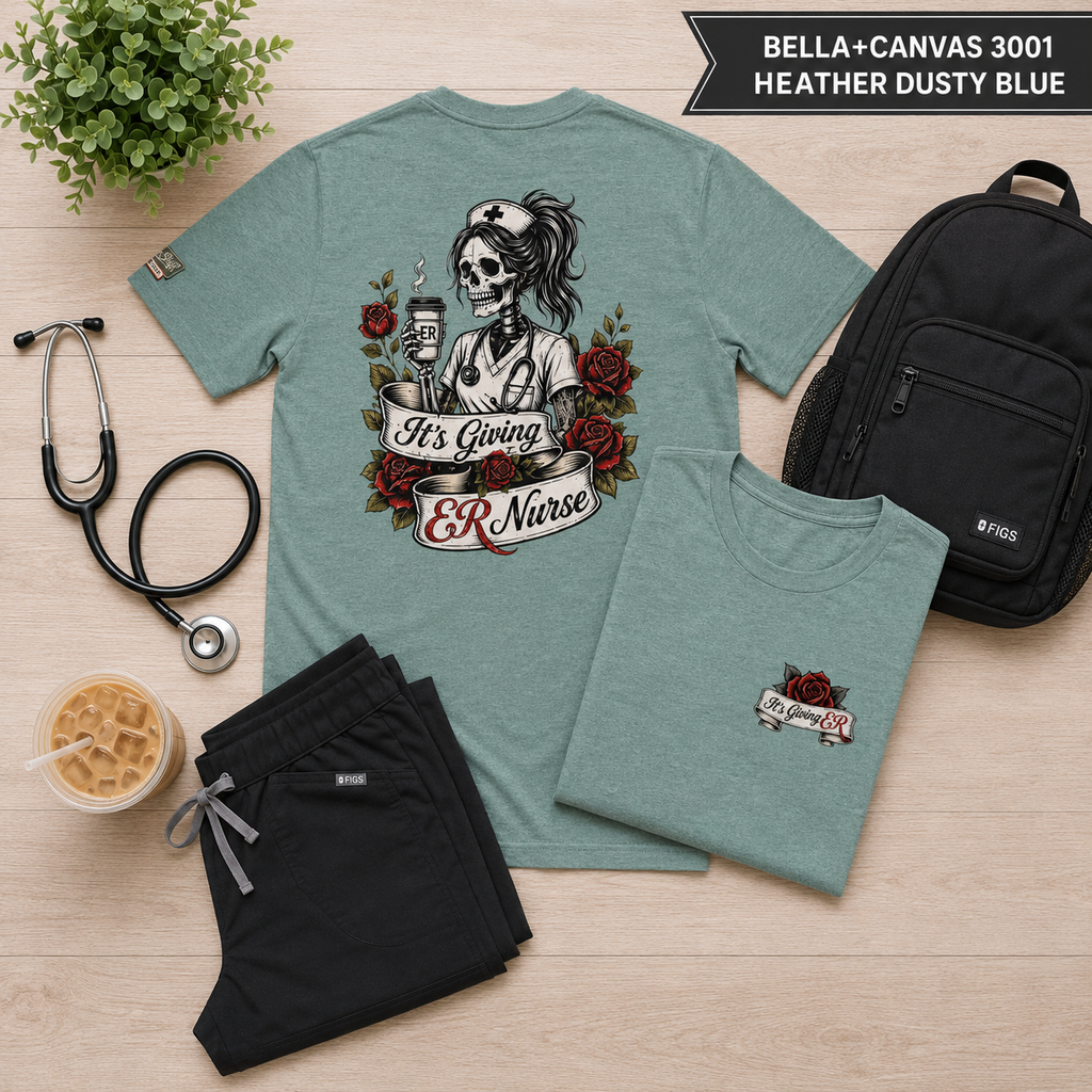ER Nurse Skull T-Shirt — "It’s Giving ER Nurse" Gothic Floral Medical Tee