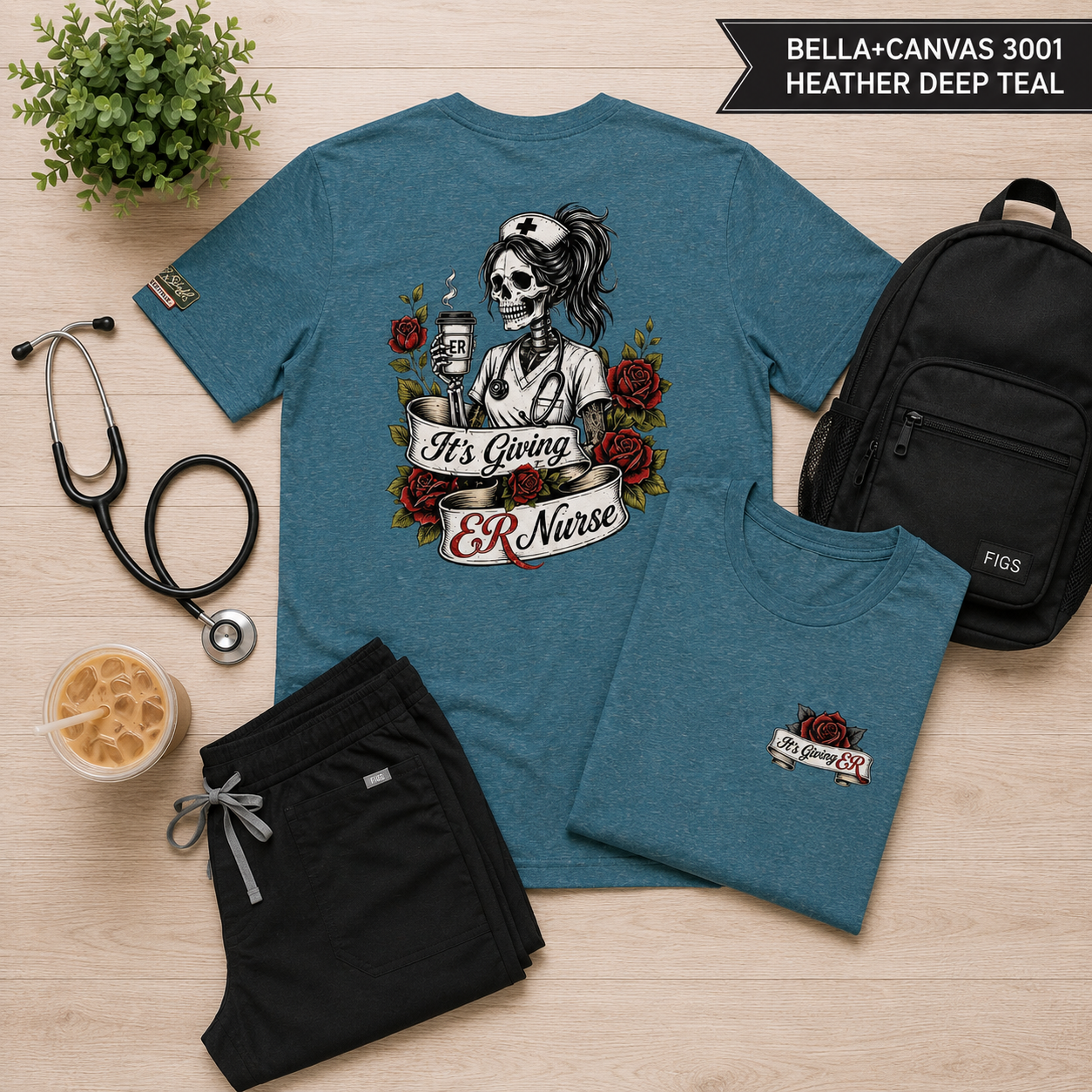 ER Nurse Skull T-Shirt — "It’s Giving ER Nurse" Gothic Floral Medical Tee