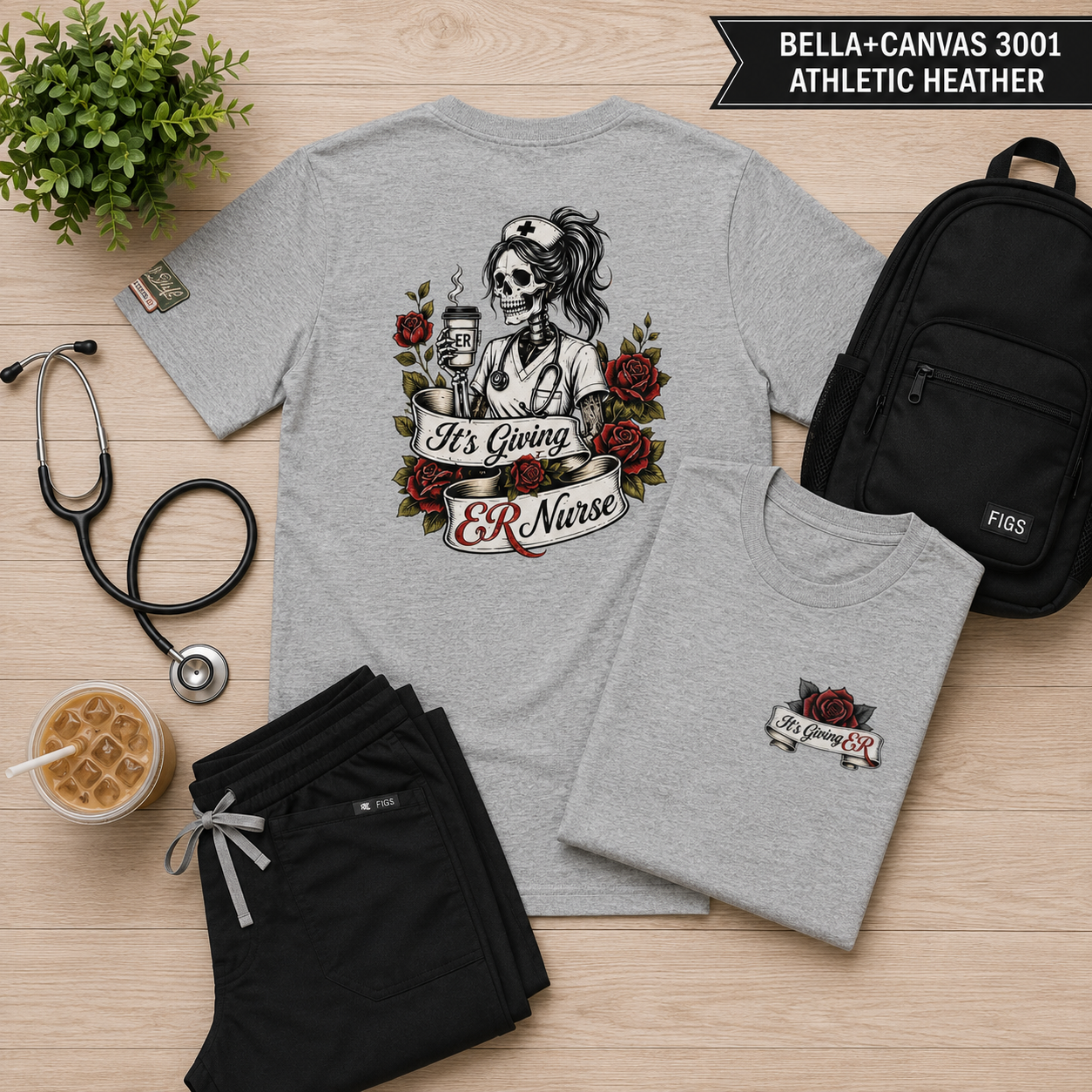 ER Nurse Skull T-Shirt — "It’s Giving ER Nurse" Gothic Floral Medical Tee
