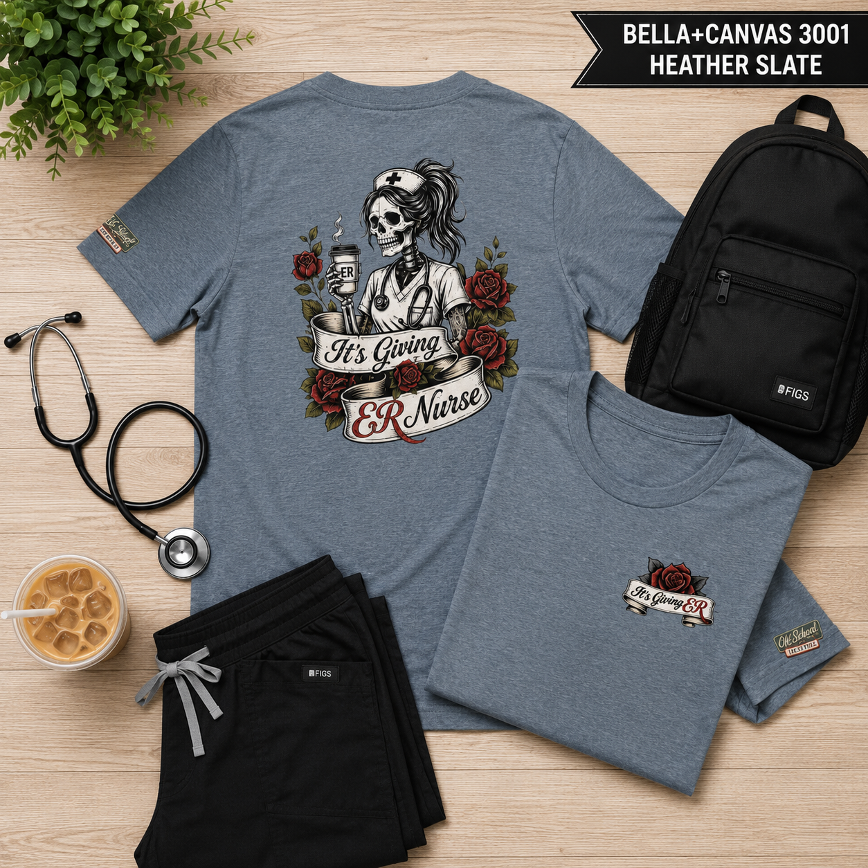 ER Nurse Skull T-Shirt — "It’s Giving ER Nurse" Gothic Floral Medical Tee