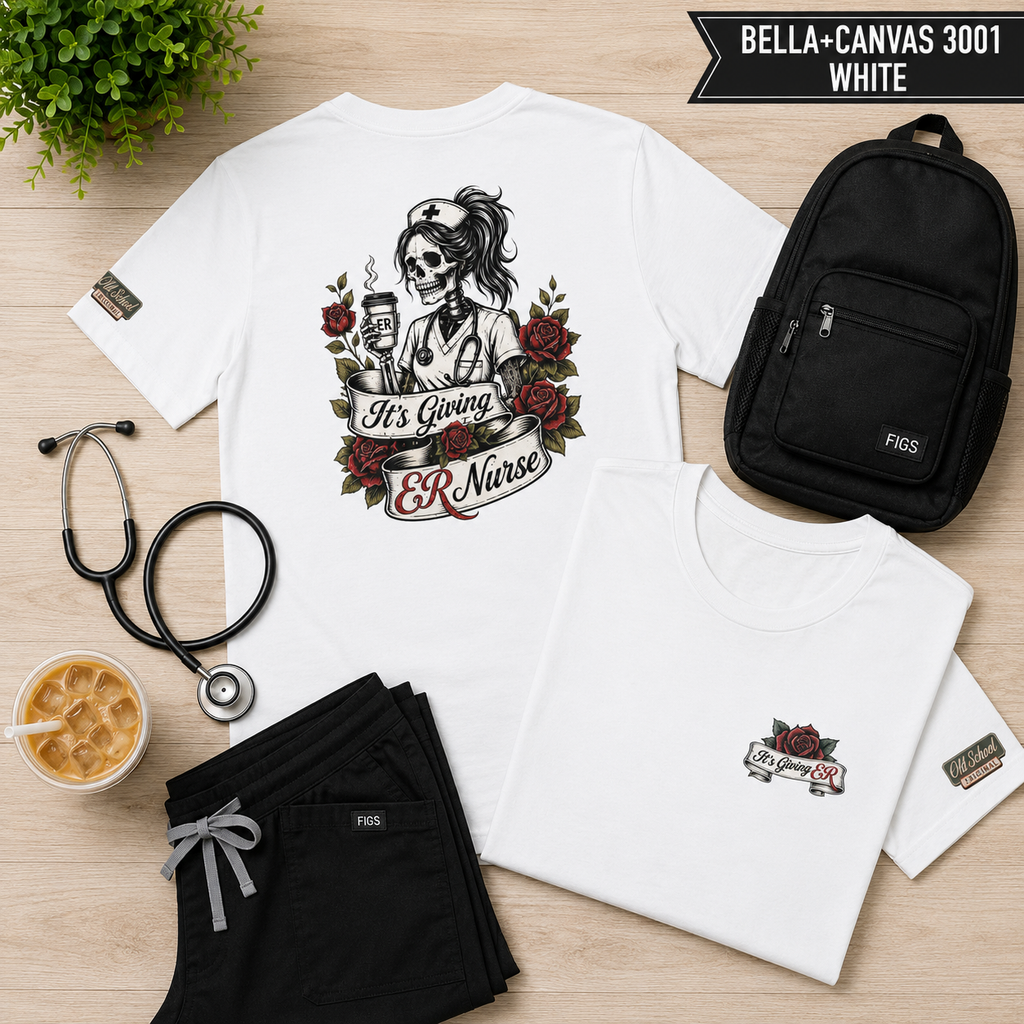 ER Nurse Skull T-Shirt — "It’s Giving ER Nurse" Gothic Floral Medical Tee