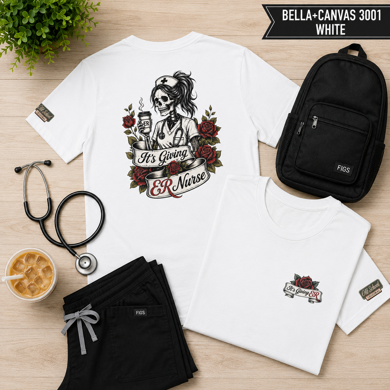 ER Nurse Skull T-Shirt — "It’s Giving ER Nurse" Gothic Floral Medical Tee