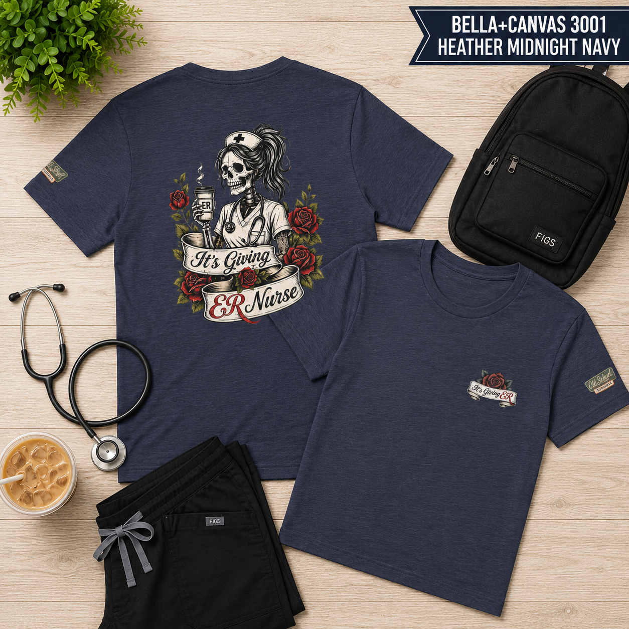 ER Nurse Skull T-Shirt — "It’s Giving ER Nurse" Gothic Floral Medical Tee
