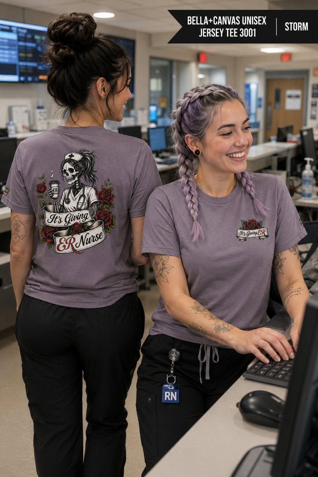 ER Nurse Skull T-Shirt — "It’s Giving ER Nurse" Gothic Floral Medical Tee