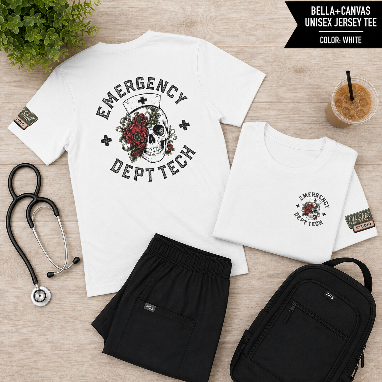 ED Tech Skull Floral Graphic Tee | Vintage Tattoo Healthcare Worker Shirt
