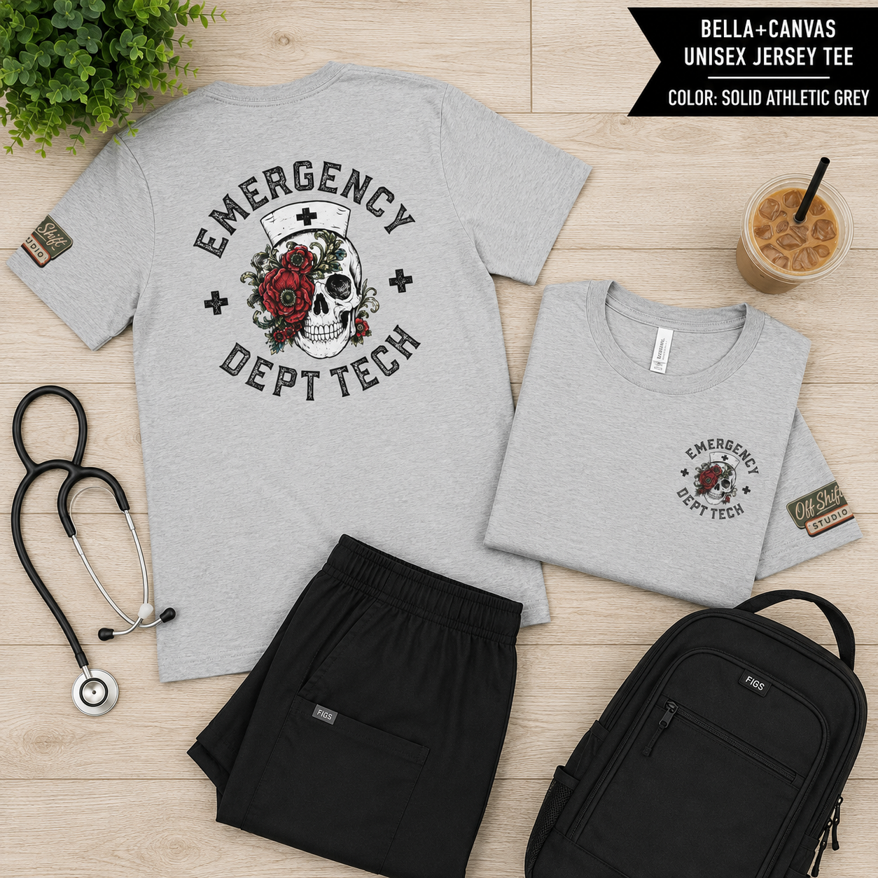 ED Tech Skull Floral Graphic Tee | Vintage Tattoo Healthcare Worker Shirt