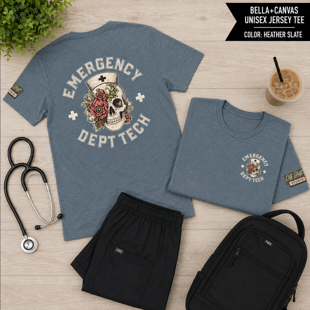ED Tech Skull Floral Graphic Tee | Vintage Tattoo Healthcare Worker Shirt