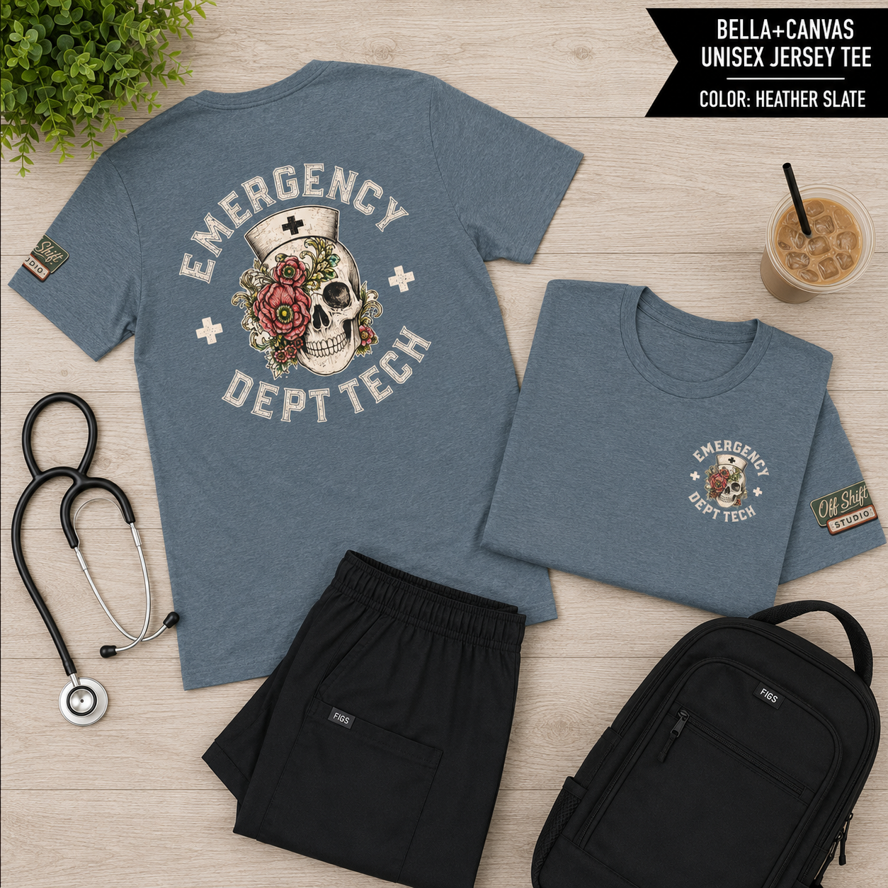 ED Tech Skull Floral Graphic Tee | Vintage Tattoo Healthcare Worker Shirt
