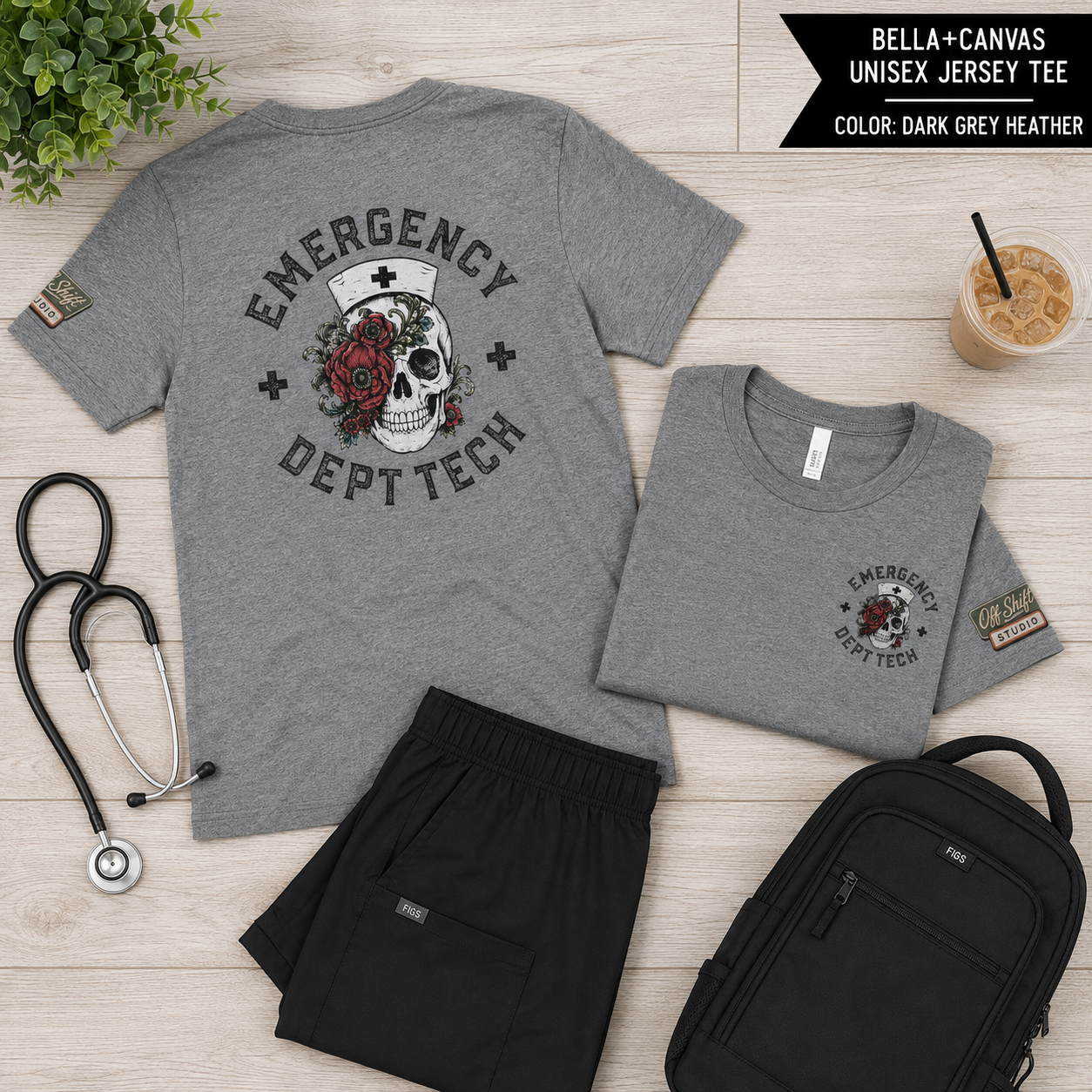ED Tech Skull Floral Graphic Tee | Vintage Tattoo Healthcare Worker Shirt