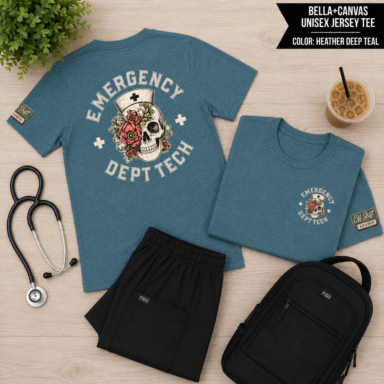 ED Tech Skull Floral Graphic Tee | Vintage Tattoo Healthcare Worker Shirt