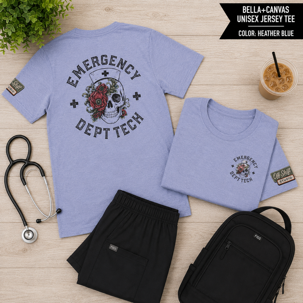 ED Tech Skull Floral Graphic Tee | Vintage Tattoo Healthcare Worker Shirt