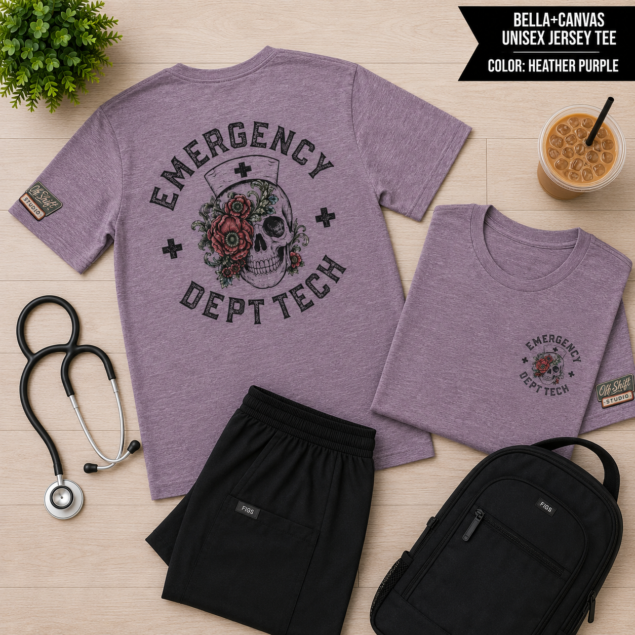 ED Tech Skull Floral Graphic Tee | Vintage Tattoo Healthcare Worker Shirt