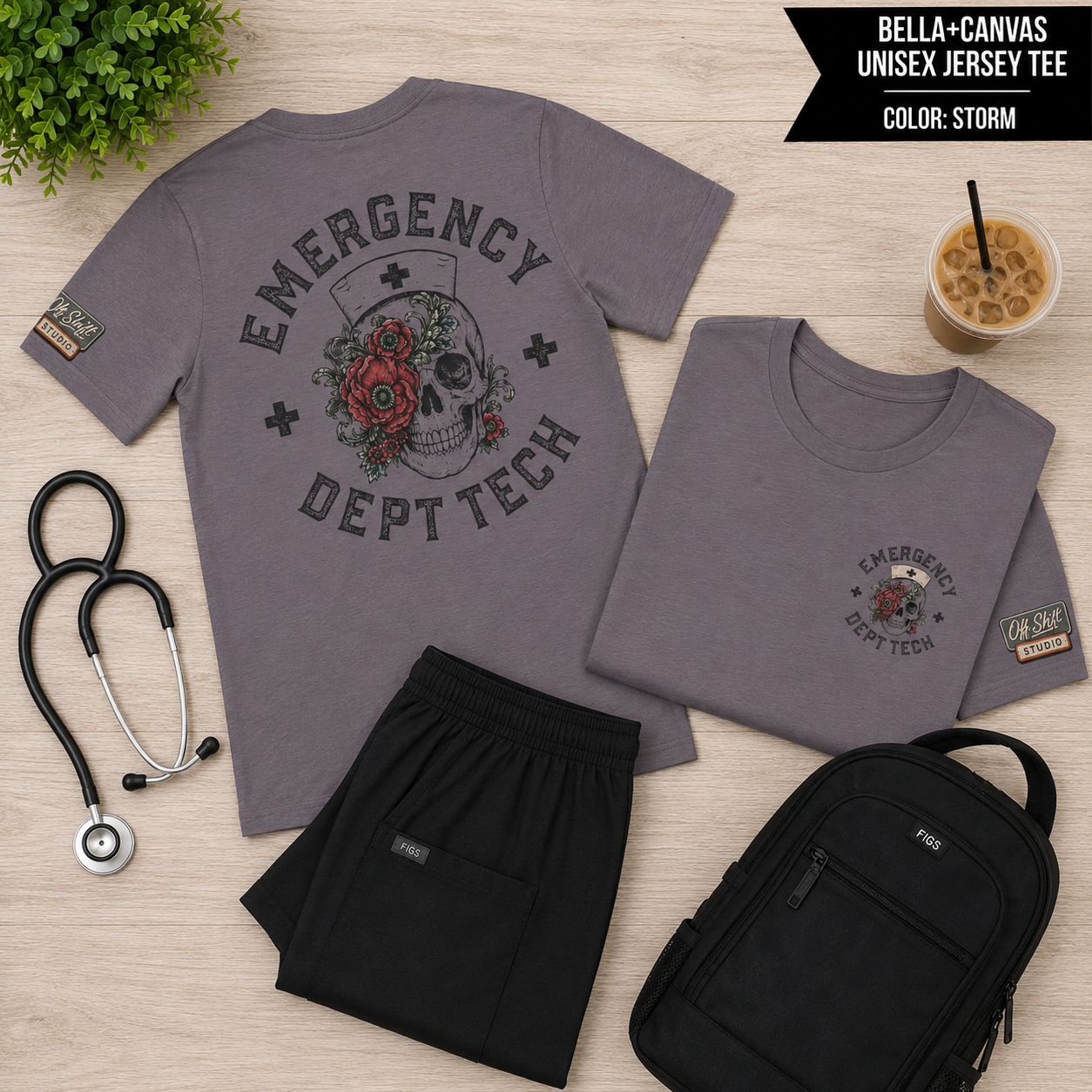 ED Tech Skull Floral Graphic Tee | Vintage Tattoo Healthcare Worker Shirt
