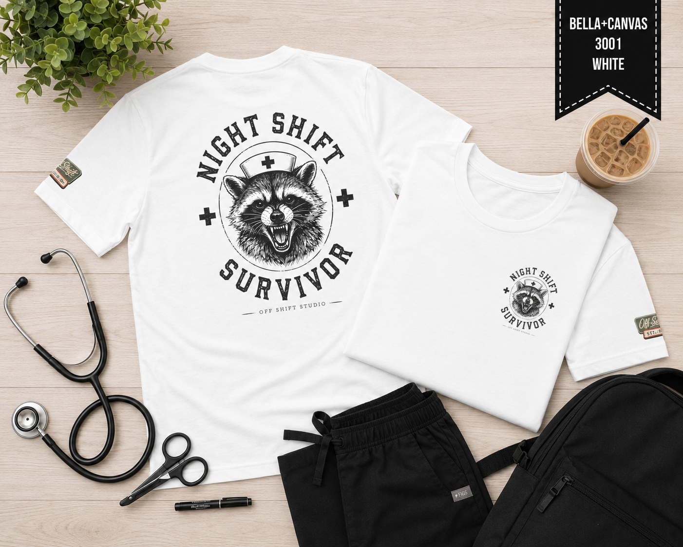 Night Shift Survivor Shirt | Raccoon Nurse Tee | Off Shift Studio