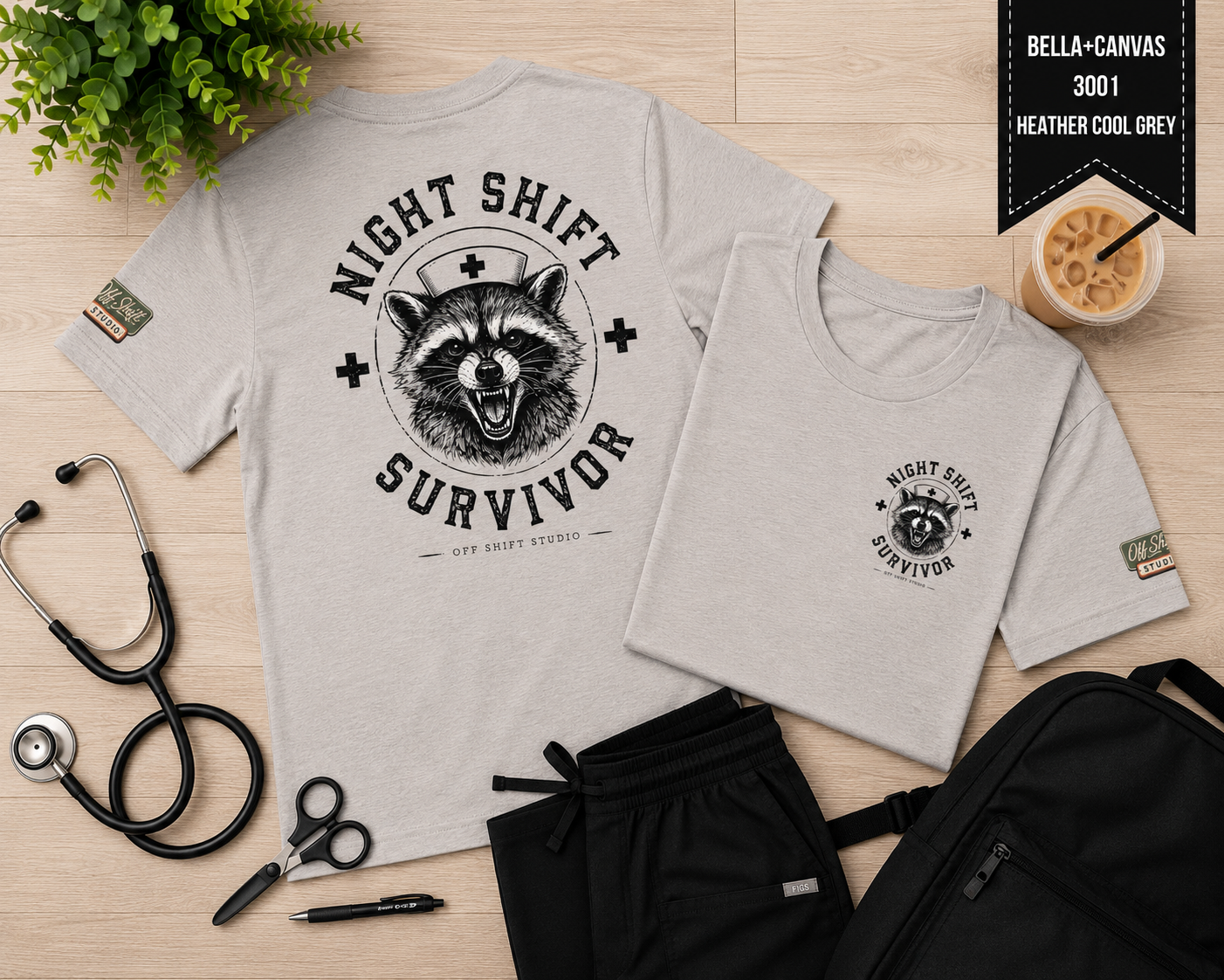 Night Shift Survivor Shirt | Raccoon Nurse Tee | Off Shift Studio