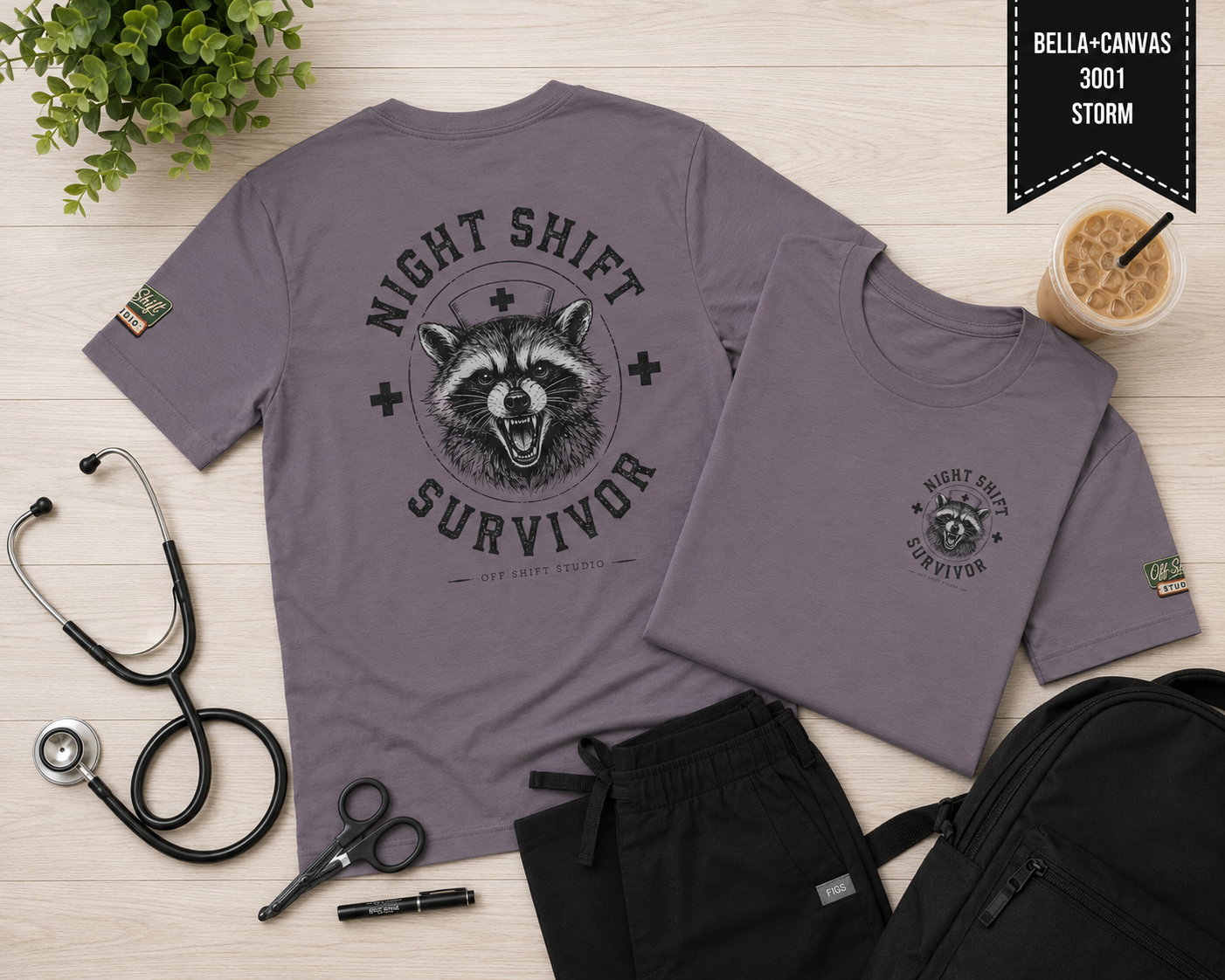 Night Shift Survivor Shirt | Raccoon Nurse Tee | Off Shift Studio
