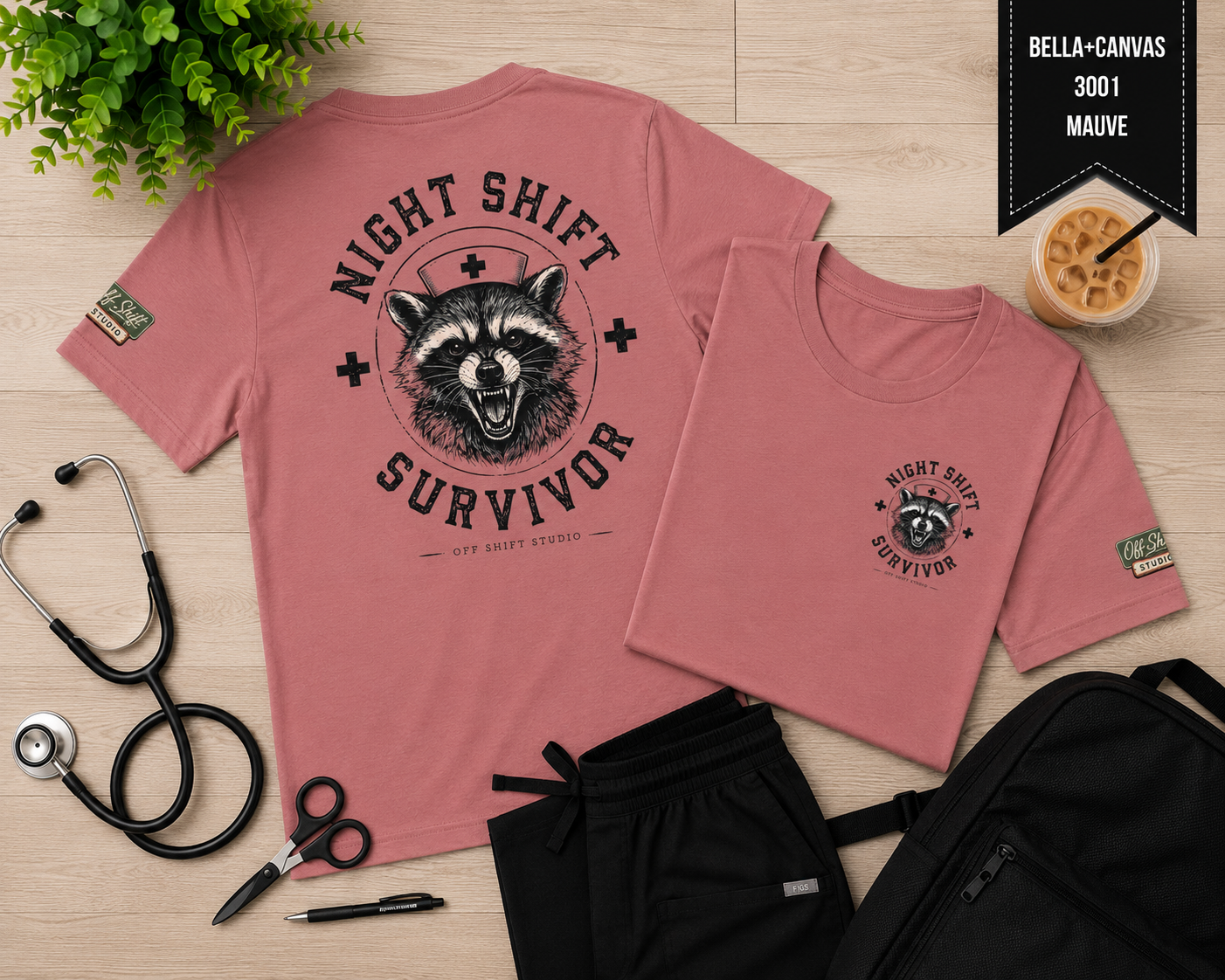 Night Shift Survivor Shirt | Raccoon Nurse Tee | Off Shift Studio