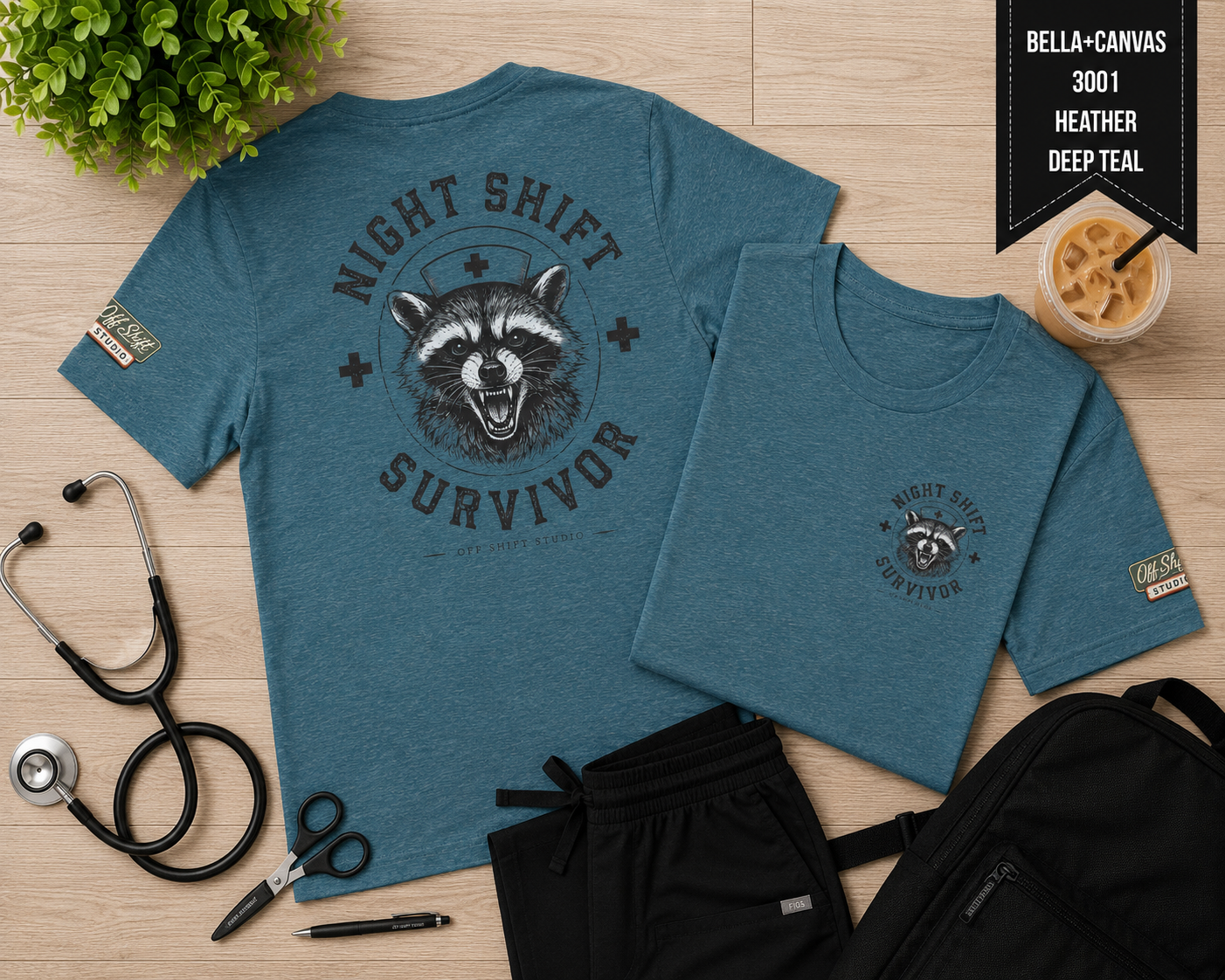 Night Shift Survivor Shirt | Raccoon Nurse Tee | Off Shift Studio