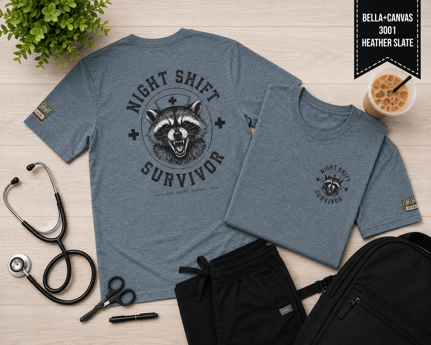 Night Shift Survivor Shirt | Raccoon Nurse Tee | Off Shift Studio
