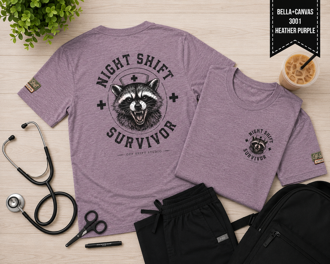 Night Shift Survivor Shirt | Raccoon Nurse Tee | Off Shift Studio
