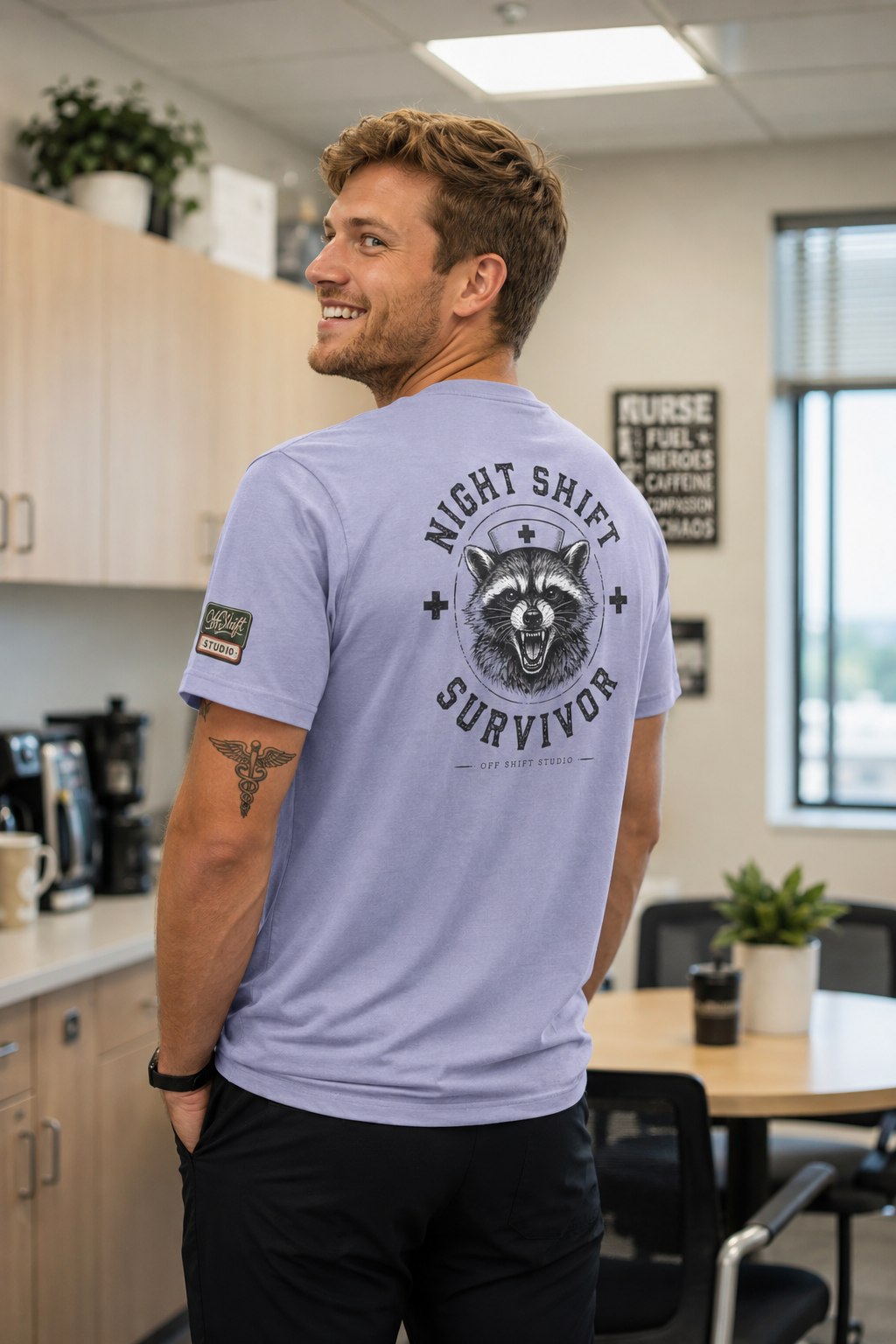 Night Shift Survivor Shirt | Raccoon Nurse Tee | Off Shift Studio