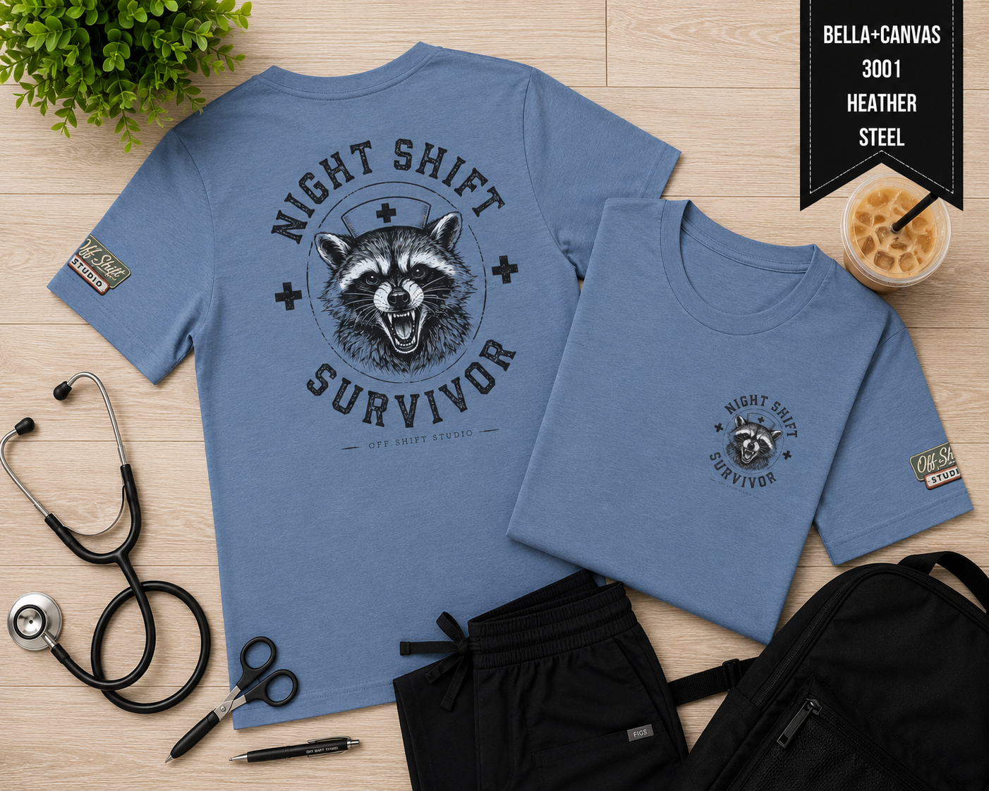 Night Shift Survivor Shirt | Raccoon Nurse Tee | Off Shift Studio