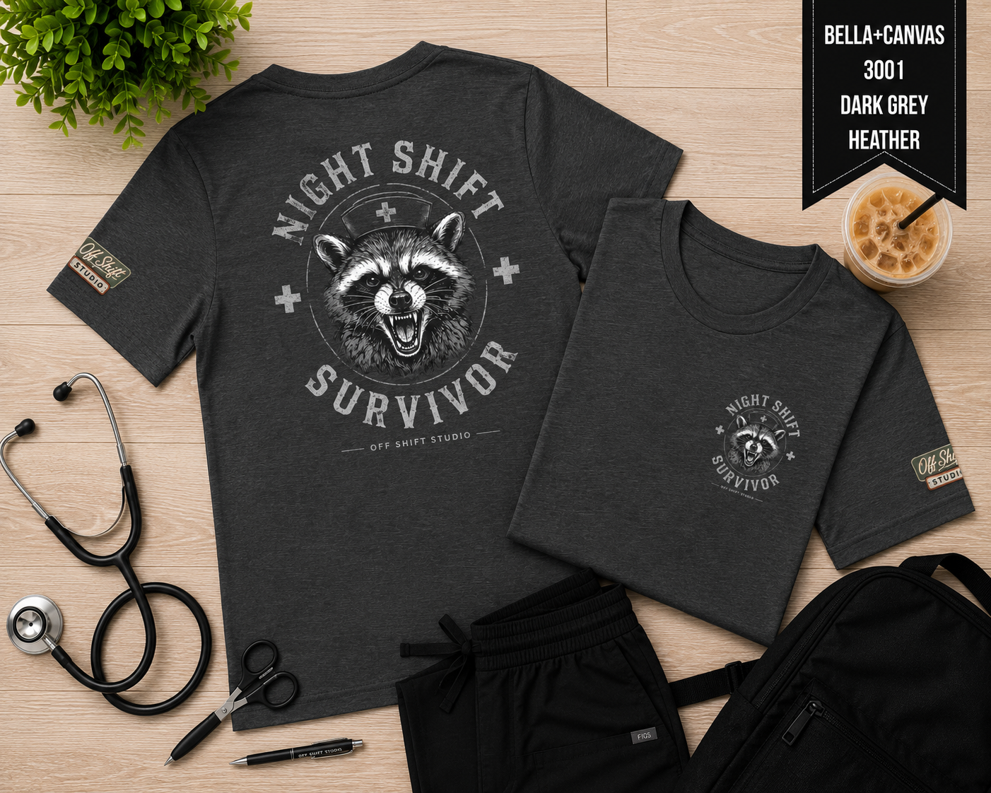 Night Shift Survivor Shirt | Raccoon Nurse Tee | Off Shift Studio