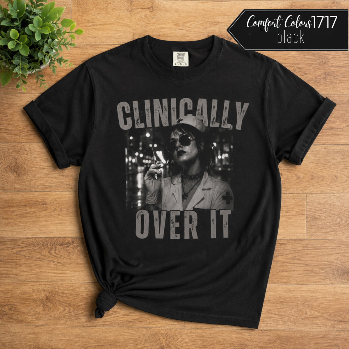 Nurse Noir Graphic T‑Shirt — Moody Vintage Nurse Photo Tee