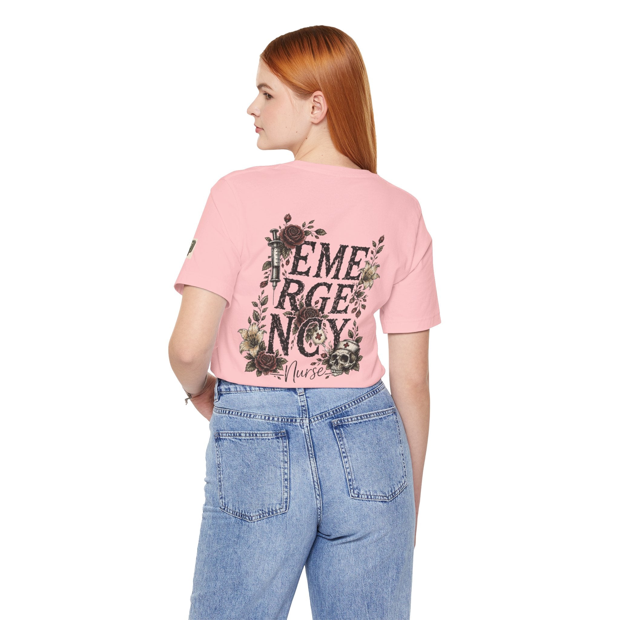 Emergency Nurse Shirt | Gothic Floral Nurse Tee | Vintage Tattoo Style ER Nurse T-Shirt | Bella & Canvas
