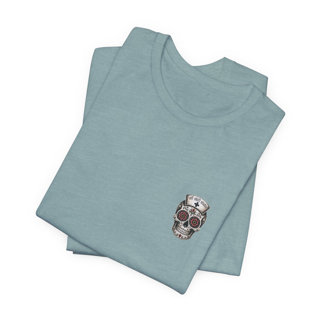 Registered Nurse Vintage Skull Tee | Tattoo Style RN Shirt | Nurse Gift | Floral Skull Graphic Tee | Bella Canvas | Off Shift Studio