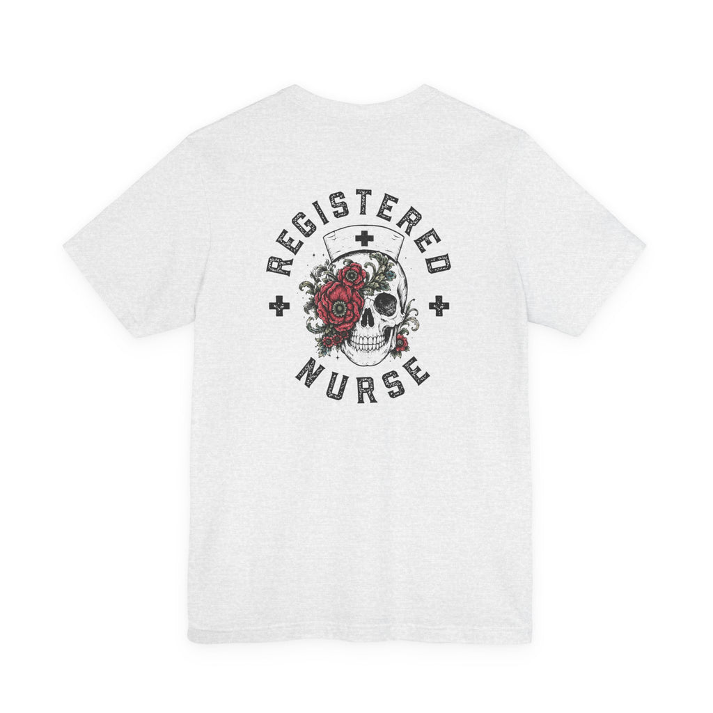 Registered Nurse Vintage Skull Tee | Tattoo Style RN Shirt | Nurse Gift | Floral Skull Graphic Tee | Bella Canvas | Off Shift Studio