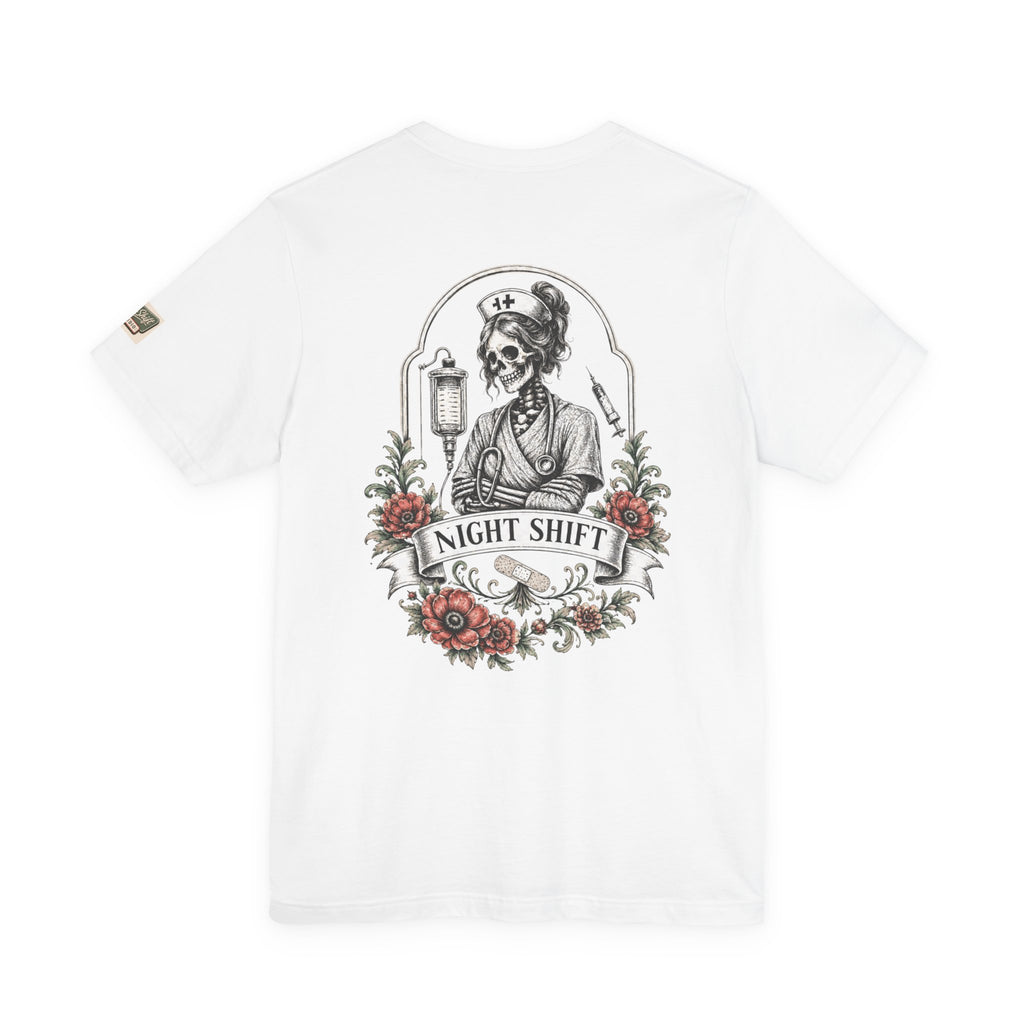 Night Shift Nurse Shirt | Skeleton Nurse T-Shirt | Tattoo Style Medical Shirt | Bella+Canvas