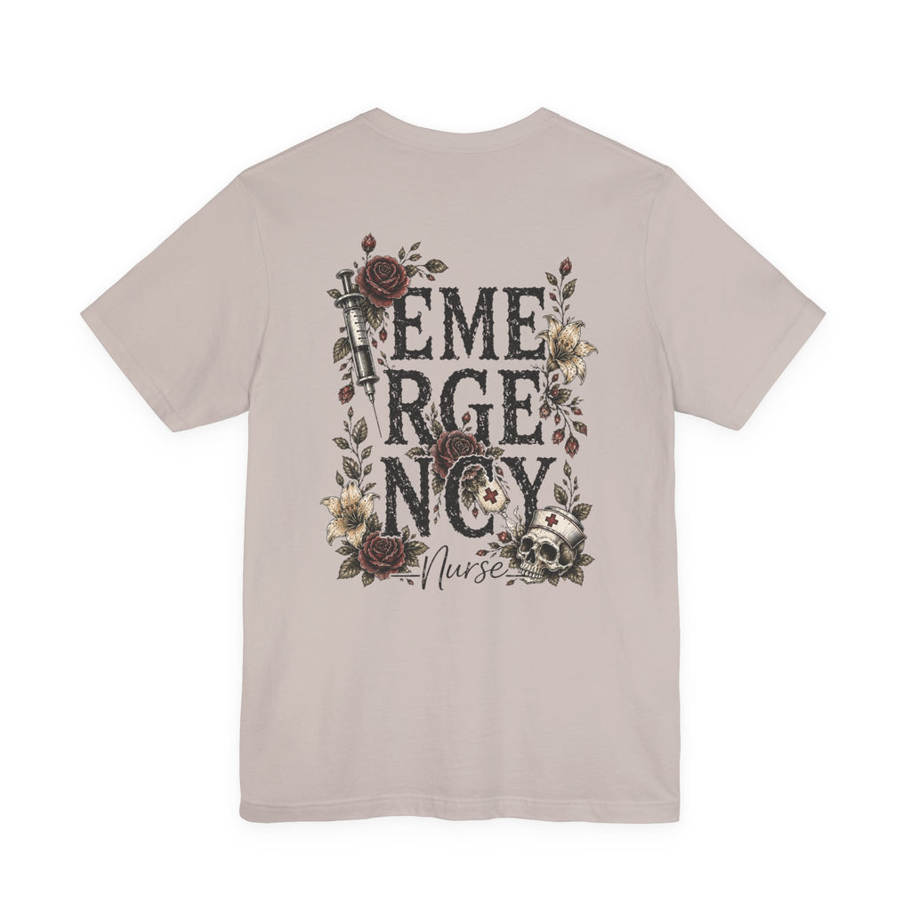 Emergency Nurse Shirt | Gothic Floral Nurse Tee | Vintage Tattoo Style ER Nurse T-Shirt | Bella & Canvas