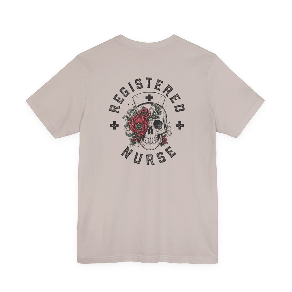 Registered Nurse Vintage Skull Tee | Tattoo Style RN Shirt | Nurse Gift | Floral Skull Graphic Tee | Bella Canvas | Off Shift Studio