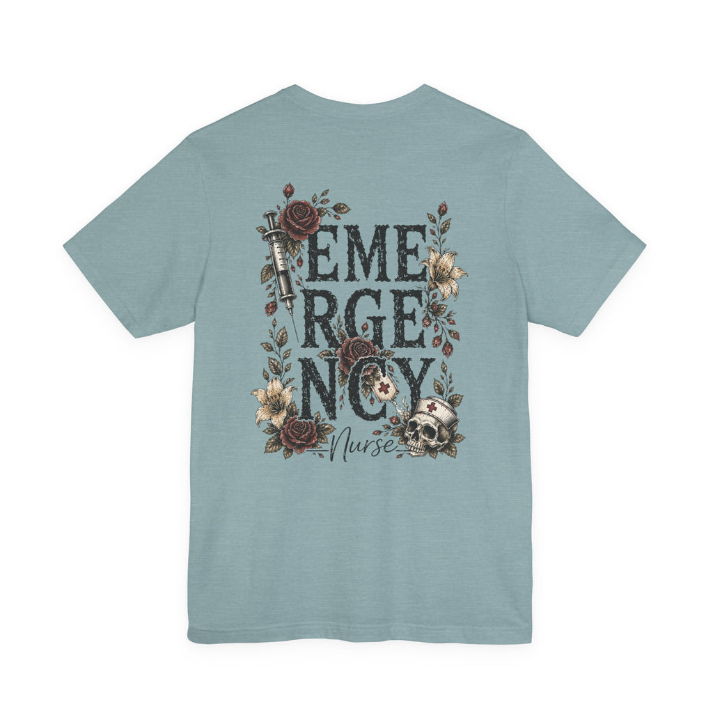Emergency Nurse Shirt | Gothic Floral Nurse Tee | Vintage Tattoo Style ER Nurse T-Shirt | Bella & Canvas