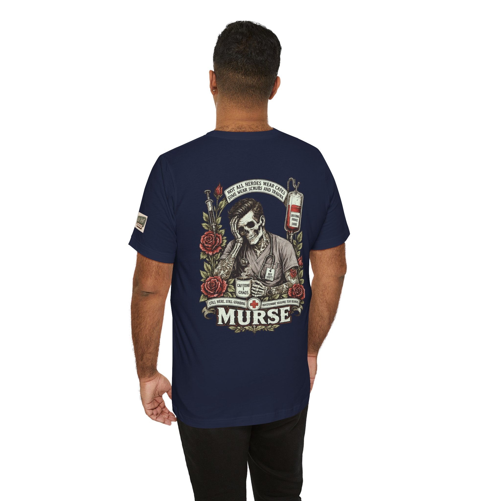 Murse Skull Nurse Graphic Tee — Vintage Medical Tattoo Back Print | Male Nurse Gift