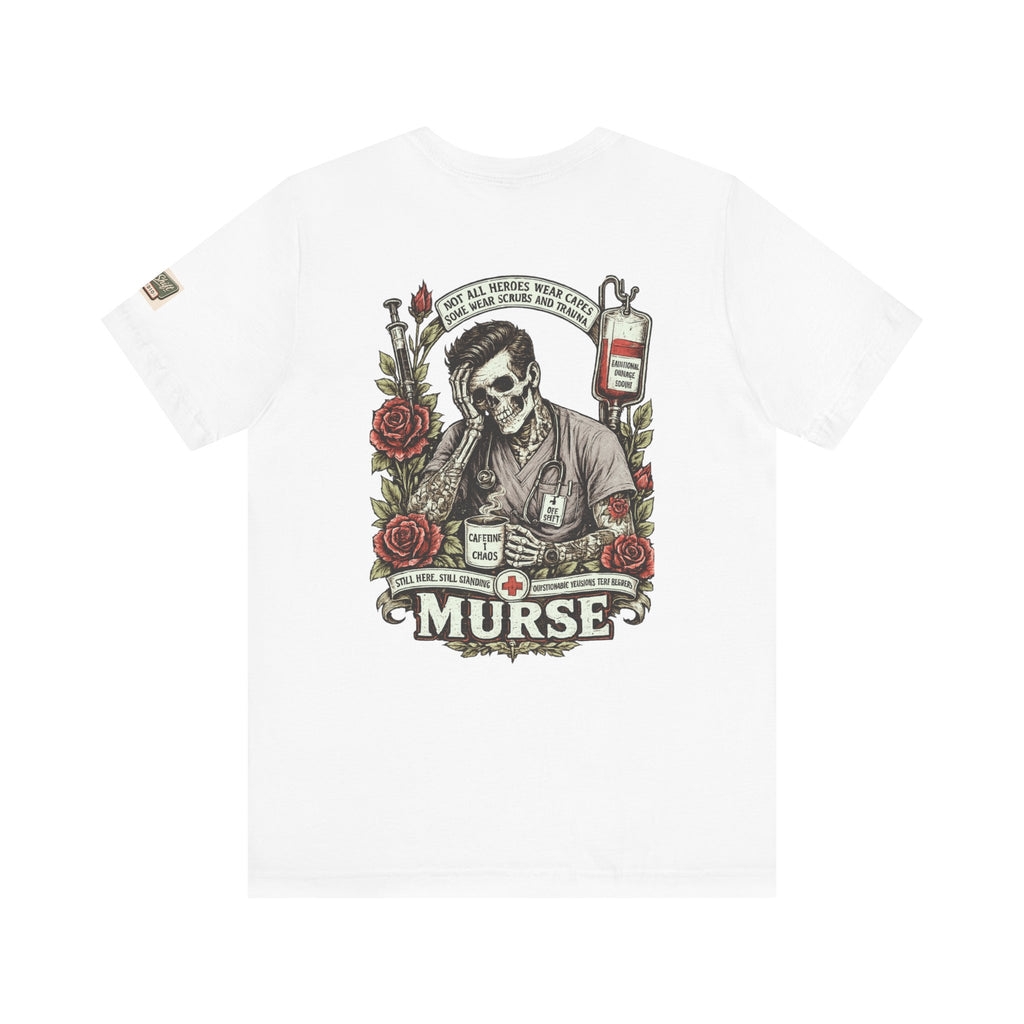 Murse Skull Nurse Graphic Tee — Vintage Medical Tattoo Back Print | Male Nurse Gift