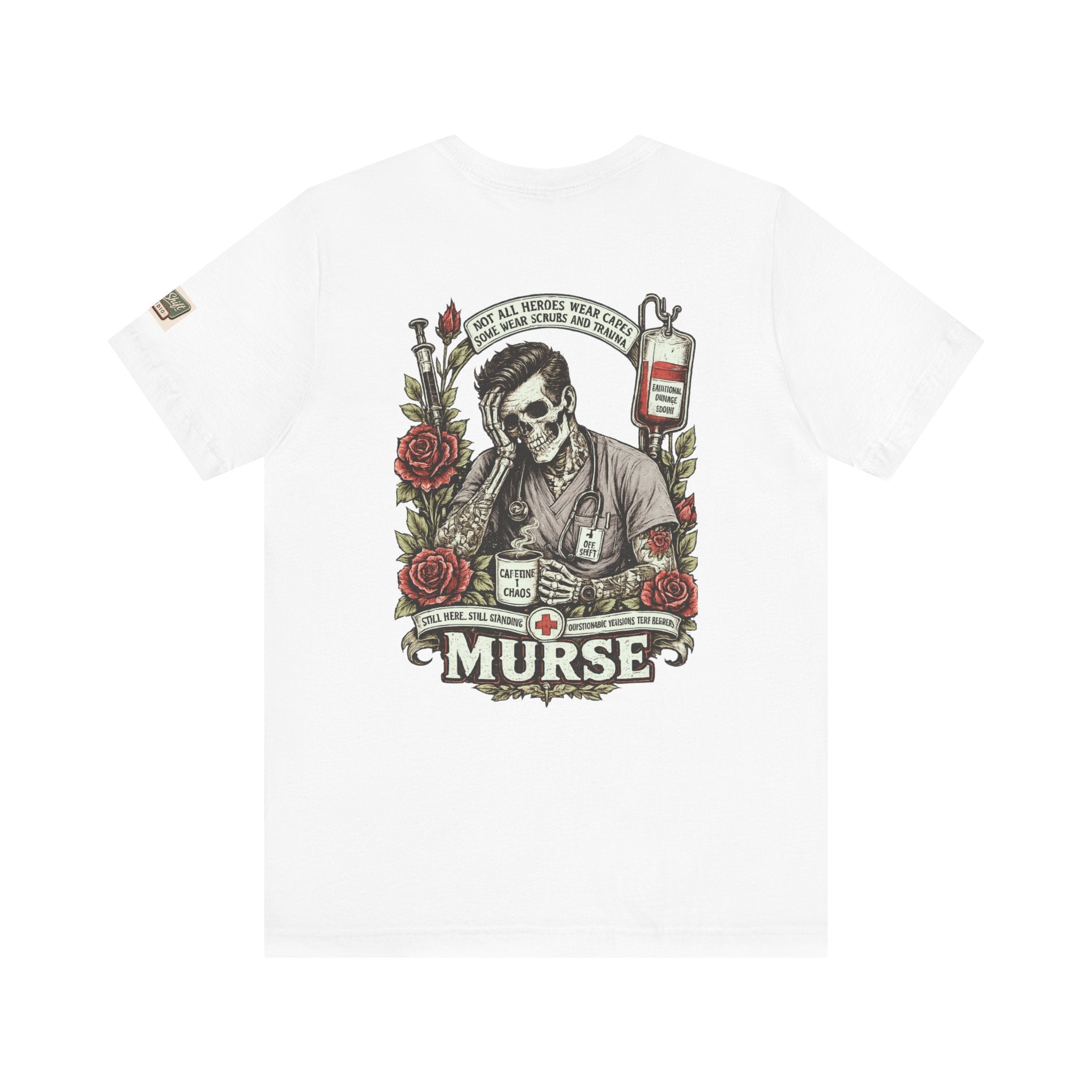Murse Skull Nurse Graphic Tee — Vintage Medical Tattoo Back Print | Male Nurse Gift