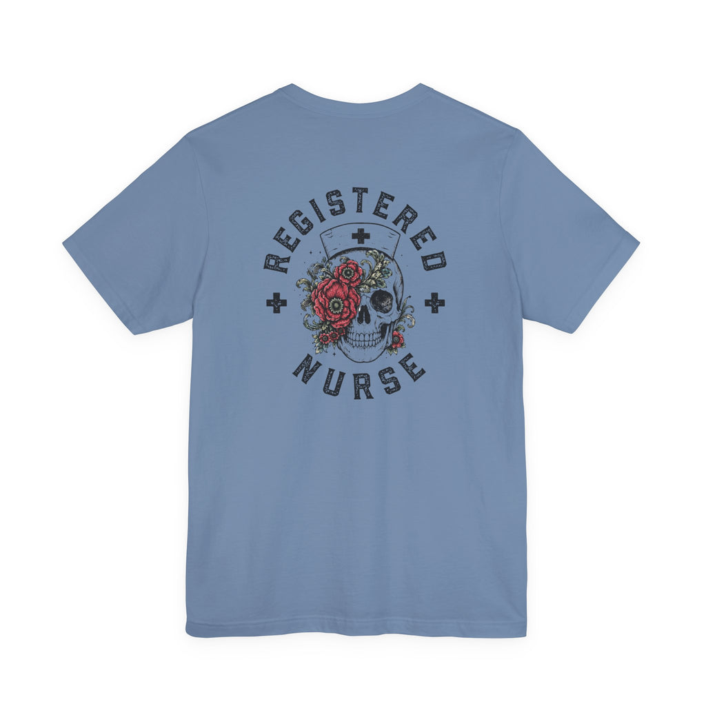 Registered Nurse Vintage Skull Tee | Tattoo Style RN Shirt | Nurse Gift | Floral Skull Graphic Tee | Bella Canvas | Off Shift Studio