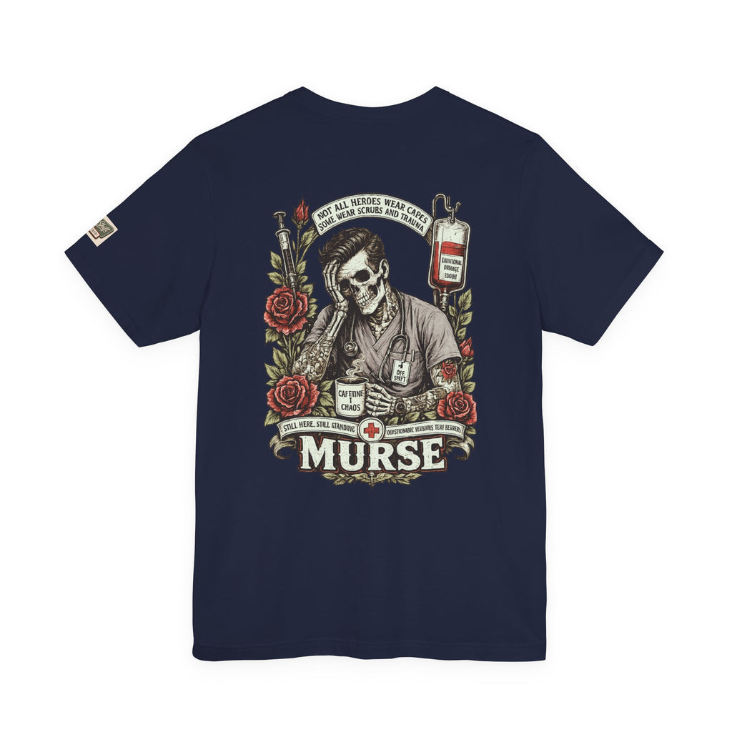 Murse Skull Nurse Graphic Tee — Vintage Medical Tattoo Back Print | Male Nurse Gift