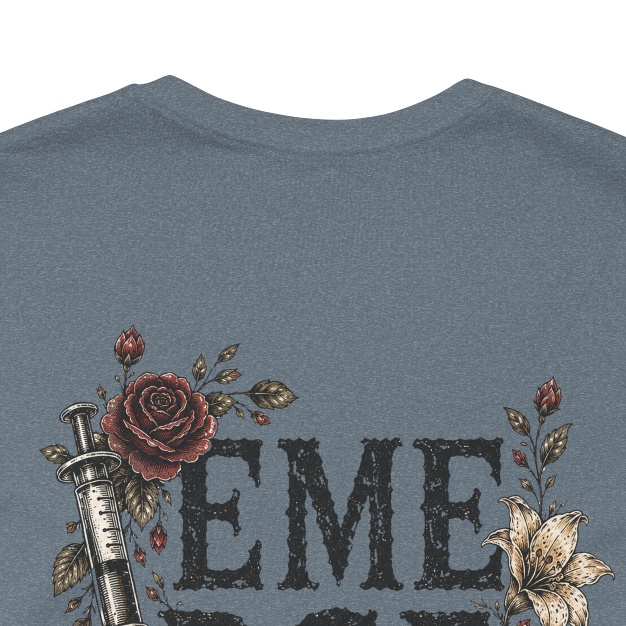 Emergency Nurse Shirt | Gothic Floral Nurse Tee | Vintage Tattoo Style ER Nurse T-Shirt | Bella & Canvas