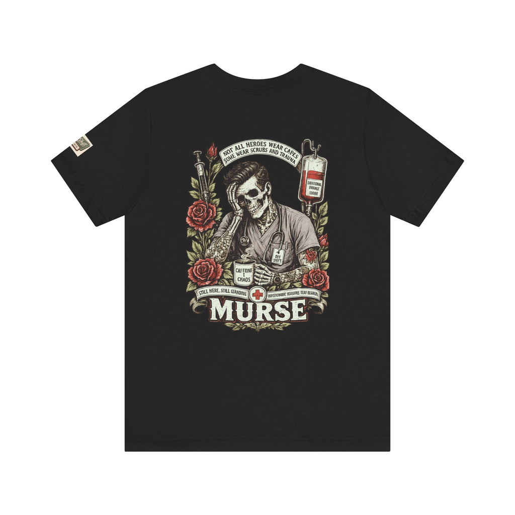 Murse Skull Nurse Graphic Tee — Vintage Medical Tattoo Back Print | Male Nurse Gift