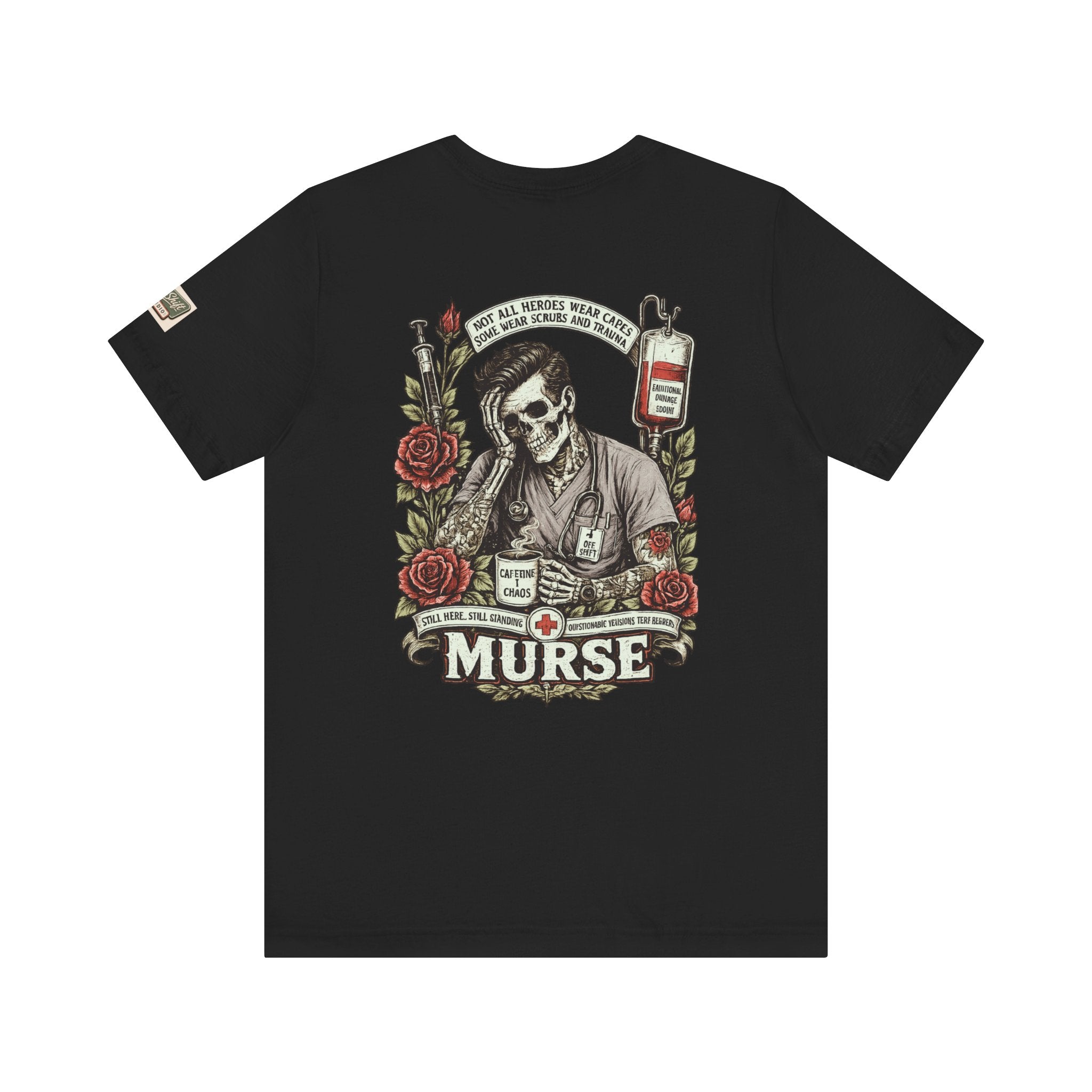 Murse Skull Nurse Graphic Tee — Vintage Medical Tattoo Back Print | Male Nurse Gift