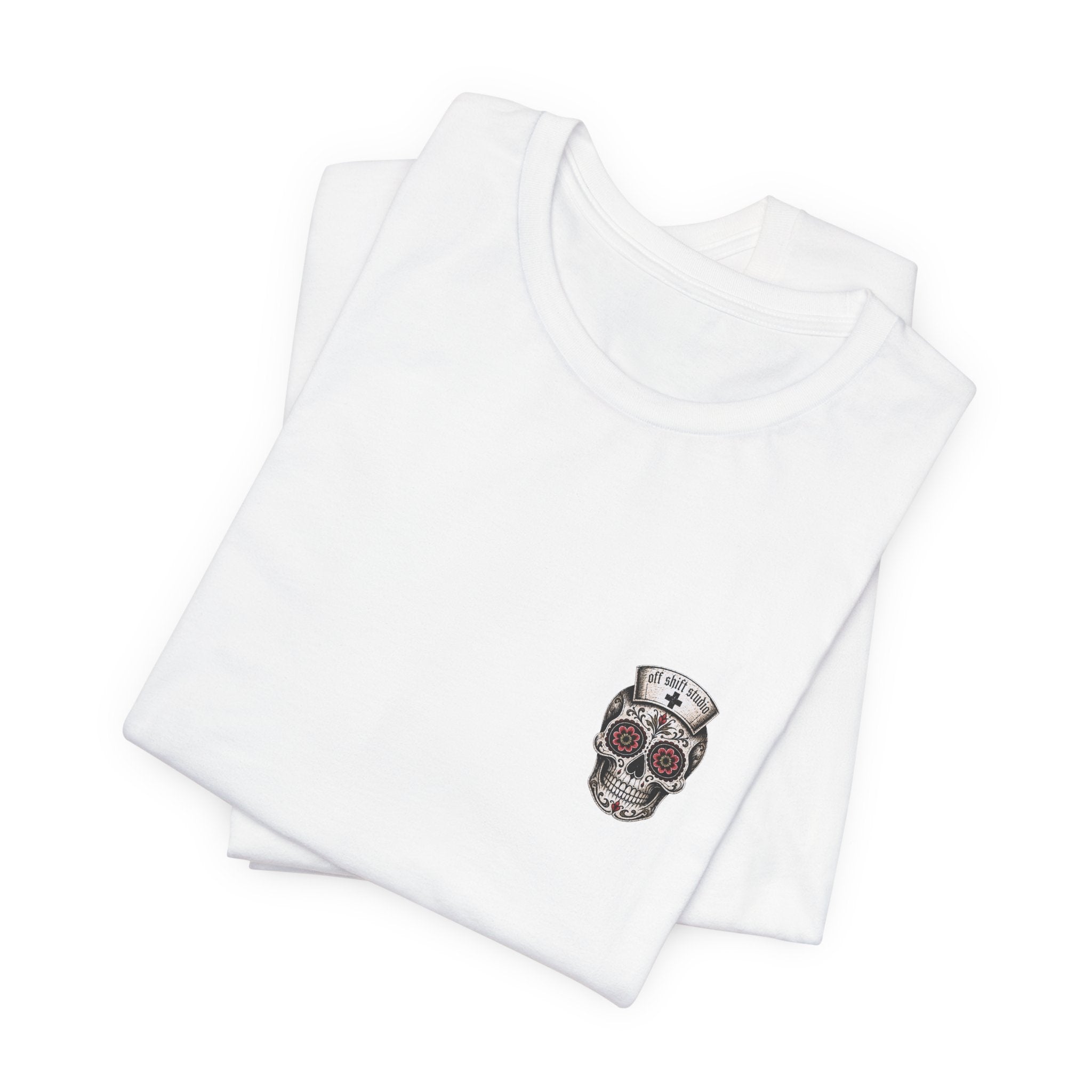 Registered Nurse Vintage Skull Tee | Tattoo Style RN Shirt | Nurse Gift | Floral Skull Graphic Tee | Bella Canvas | Off Shift Studio