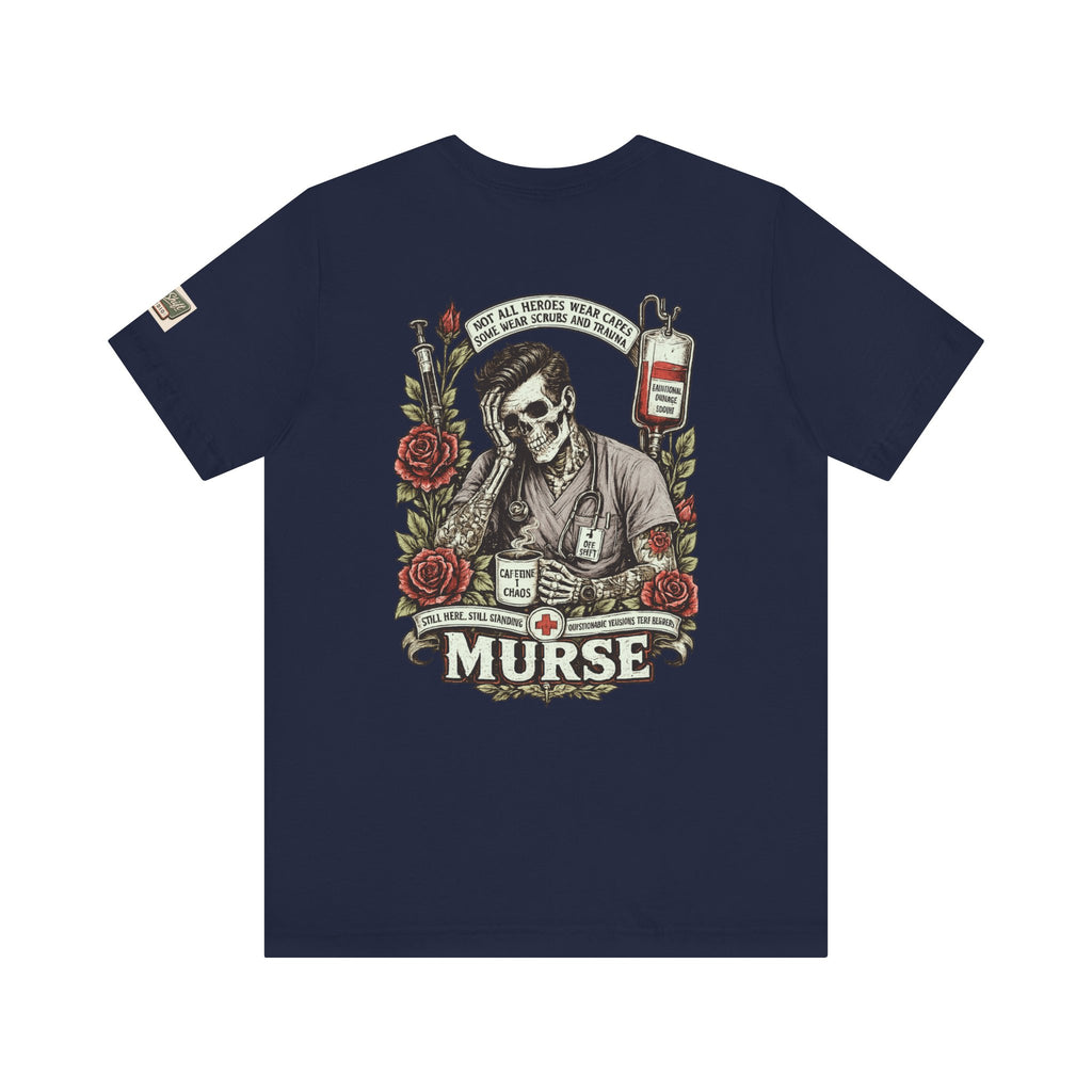 Murse Skull Nurse Graphic Tee — Vintage Medical Tattoo Back Print | Male Nurse Gift