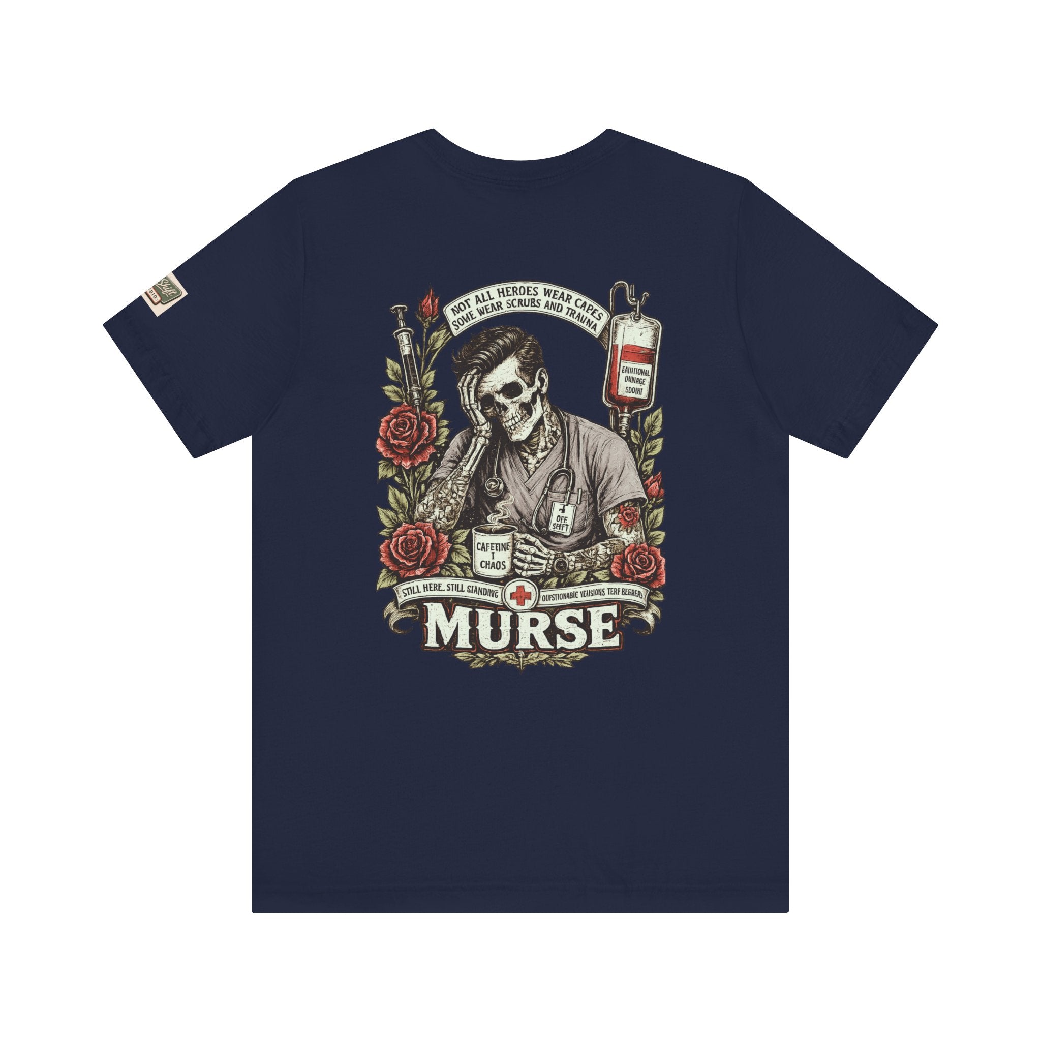 Murse Skull Nurse Graphic Tee — Vintage Medical Tattoo Back Print | Male Nurse Gift