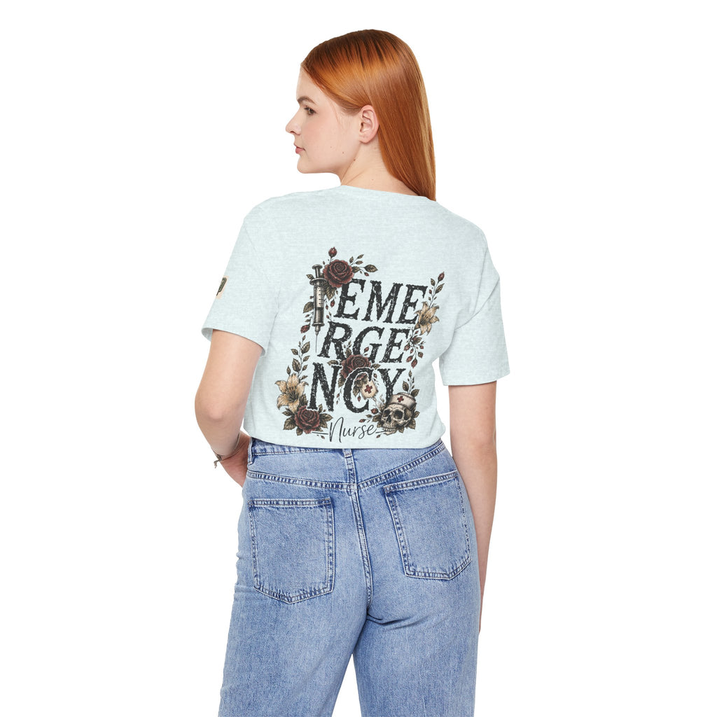 Emergency Nurse Shirt | Gothic Floral Nurse Tee | Vintage Tattoo Style ER Nurse T-Shirt | Bella & Canvas