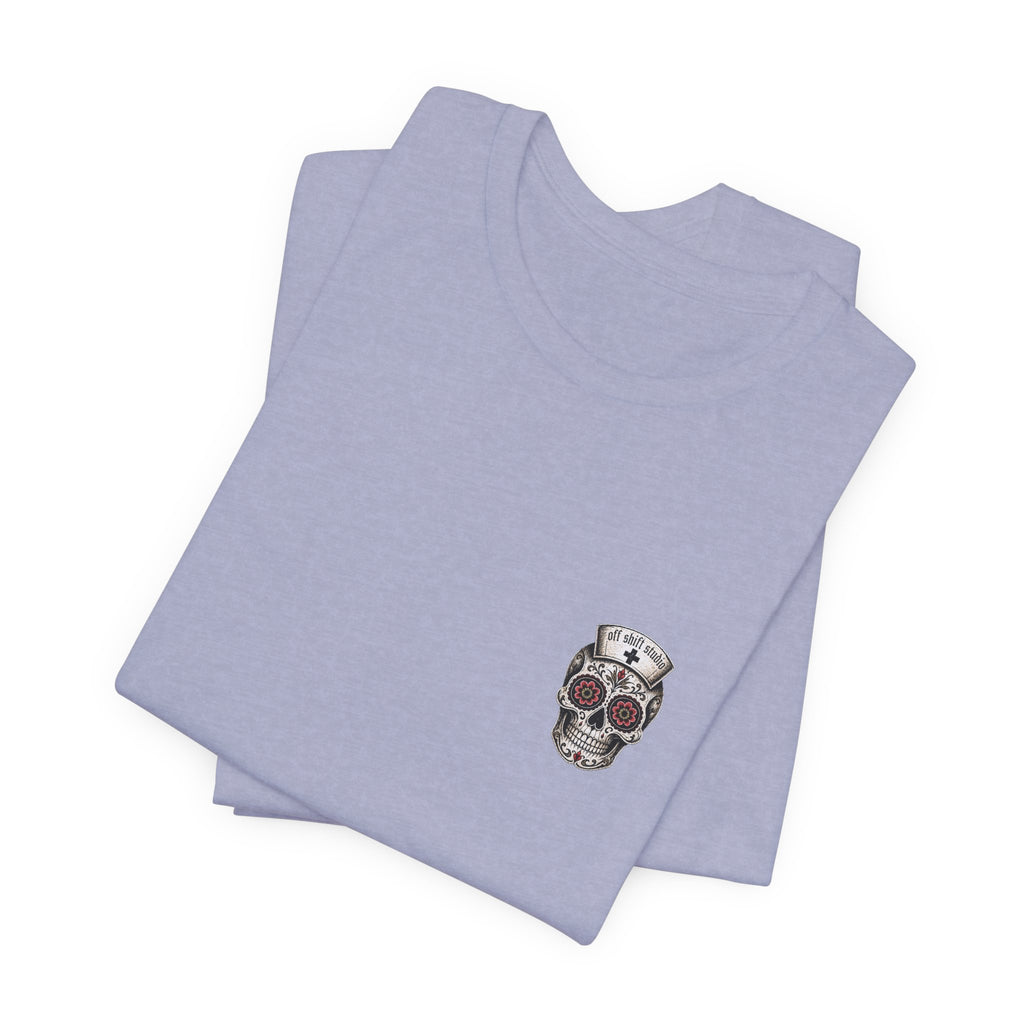 Registered Nurse Vintage Skull Tee | Tattoo Style RN Shirt | Nurse Gift | Floral Skull Graphic Tee | Bella Canvas | Off Shift Studio